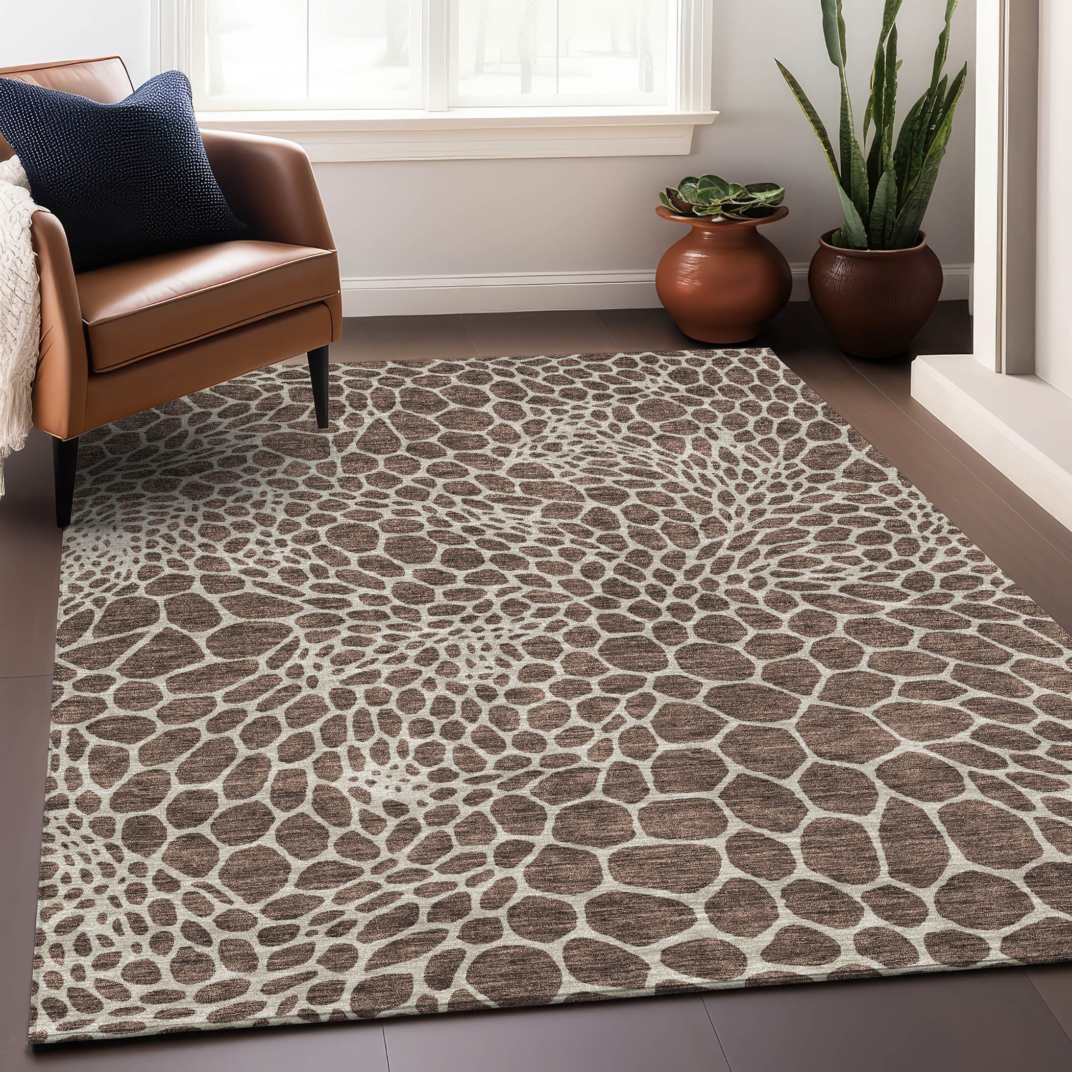 Rome Machine Washable Transitional Brown Rug 2'6" x 3'10" #shape_Rectangle