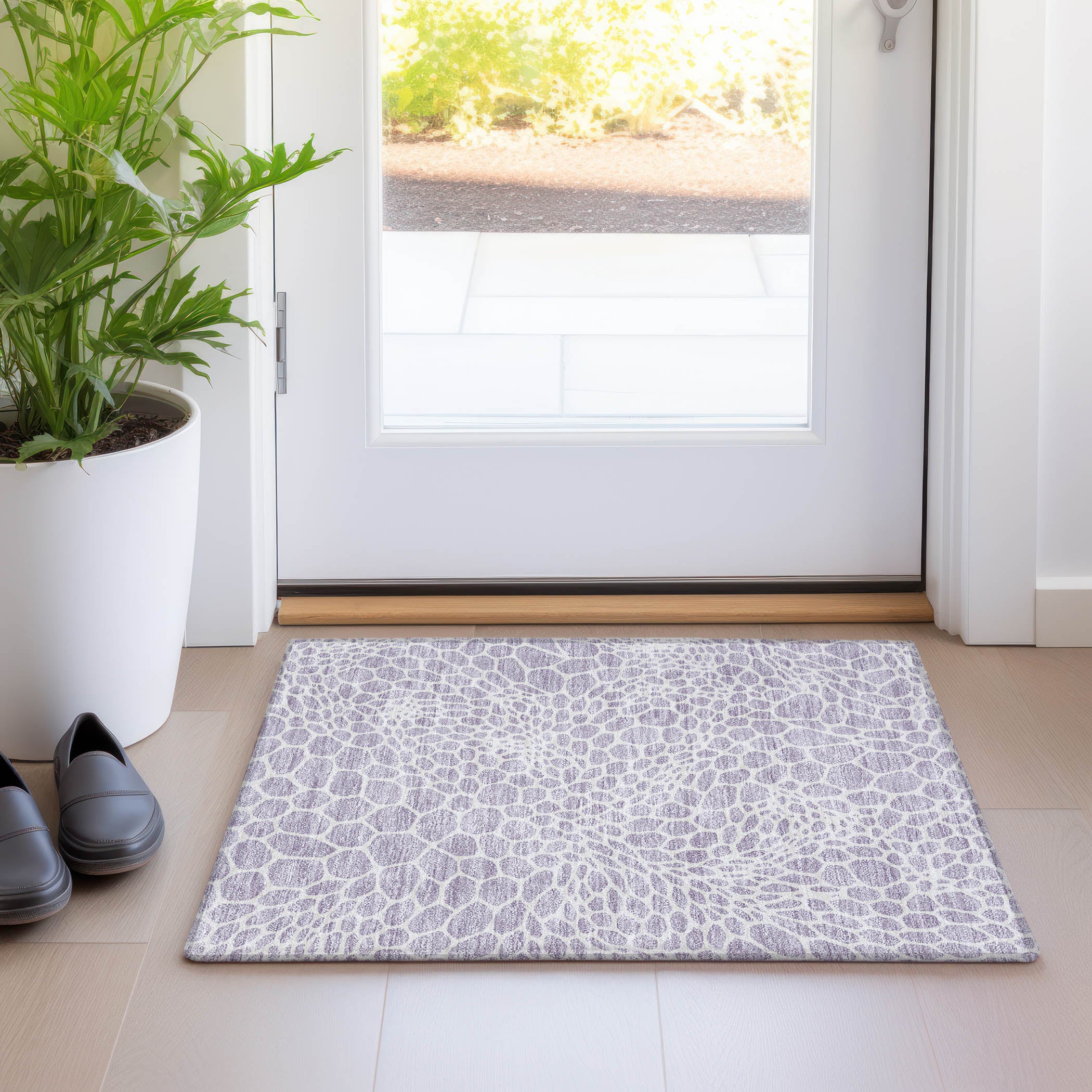 Rome Machine Washable Transitional Lilac Purple Rug 1'8" x 2'6" #shape_Rectangle