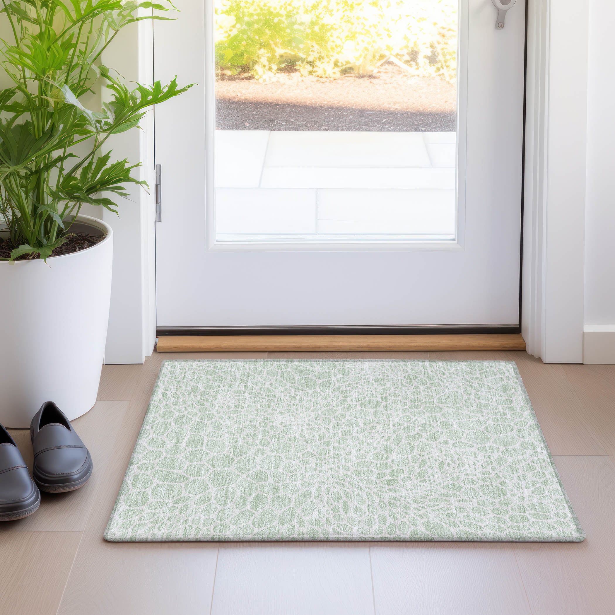 Rome Machine Washable Transitional Mint Green Rug 1'8" x 2'6" #shape_Rectangle