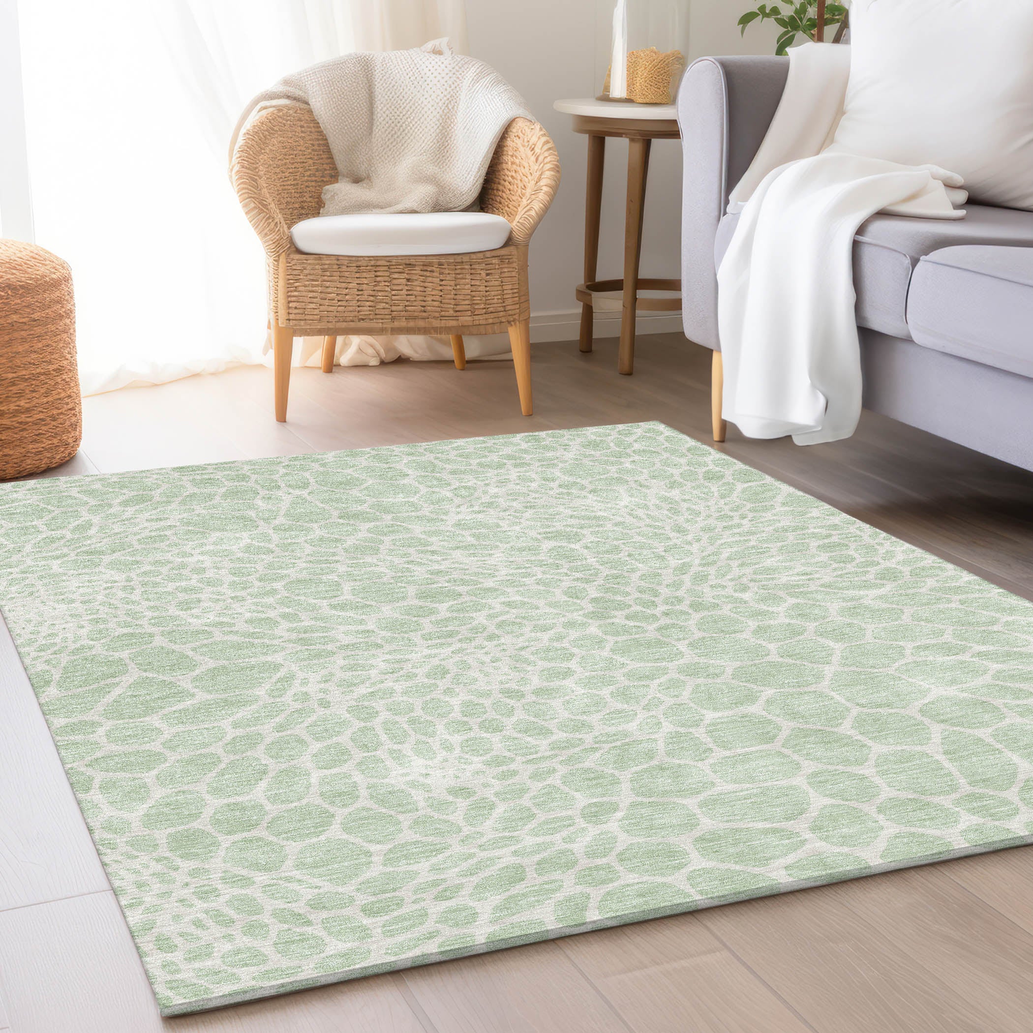 Rome Machine Washable Transitional Mint Green Rug 2'6" x 3'10" #shape_Rectangle