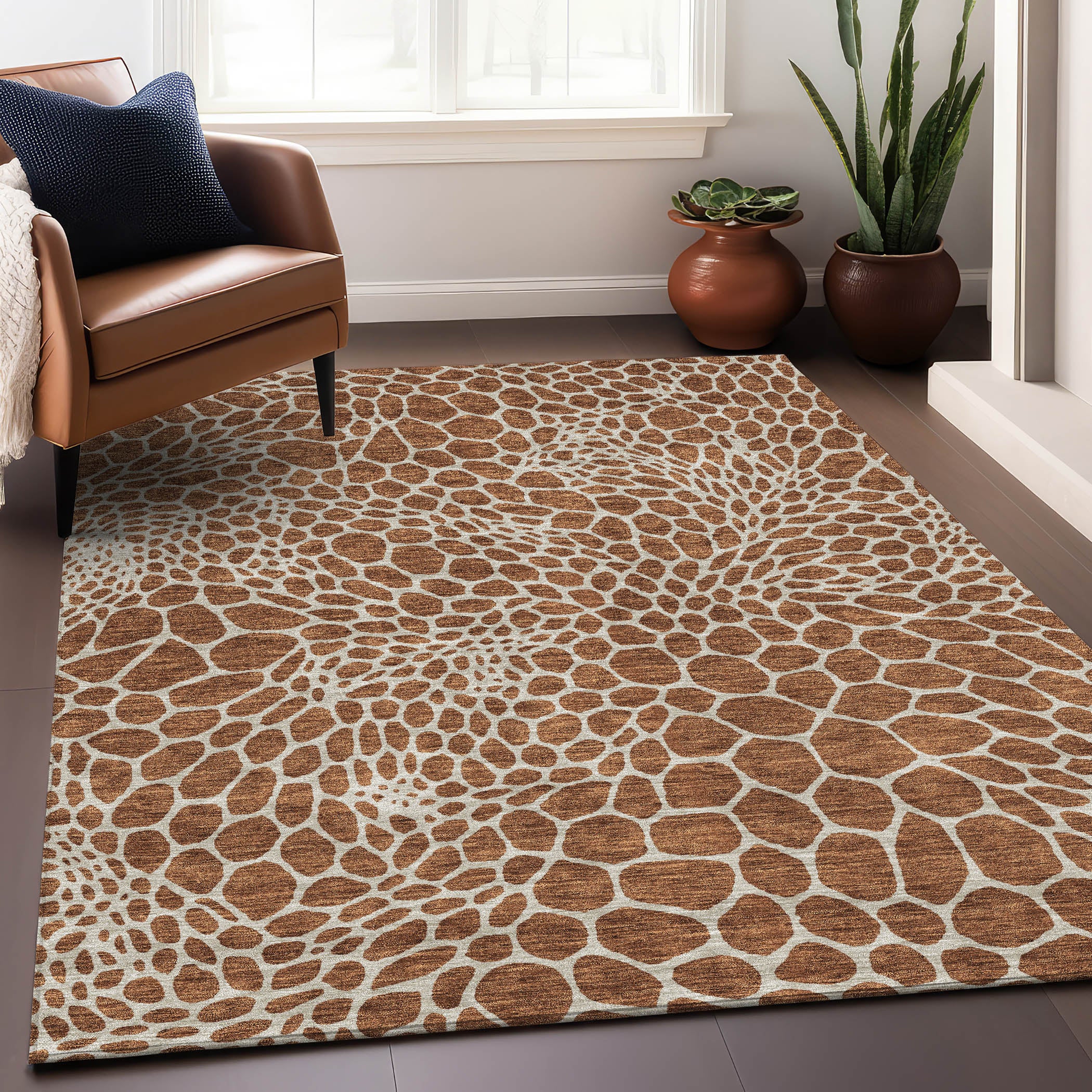 Rome Machine Washable Transitional Paprika Orange Rug 2'6" x 3'10" #shape_Rectangle