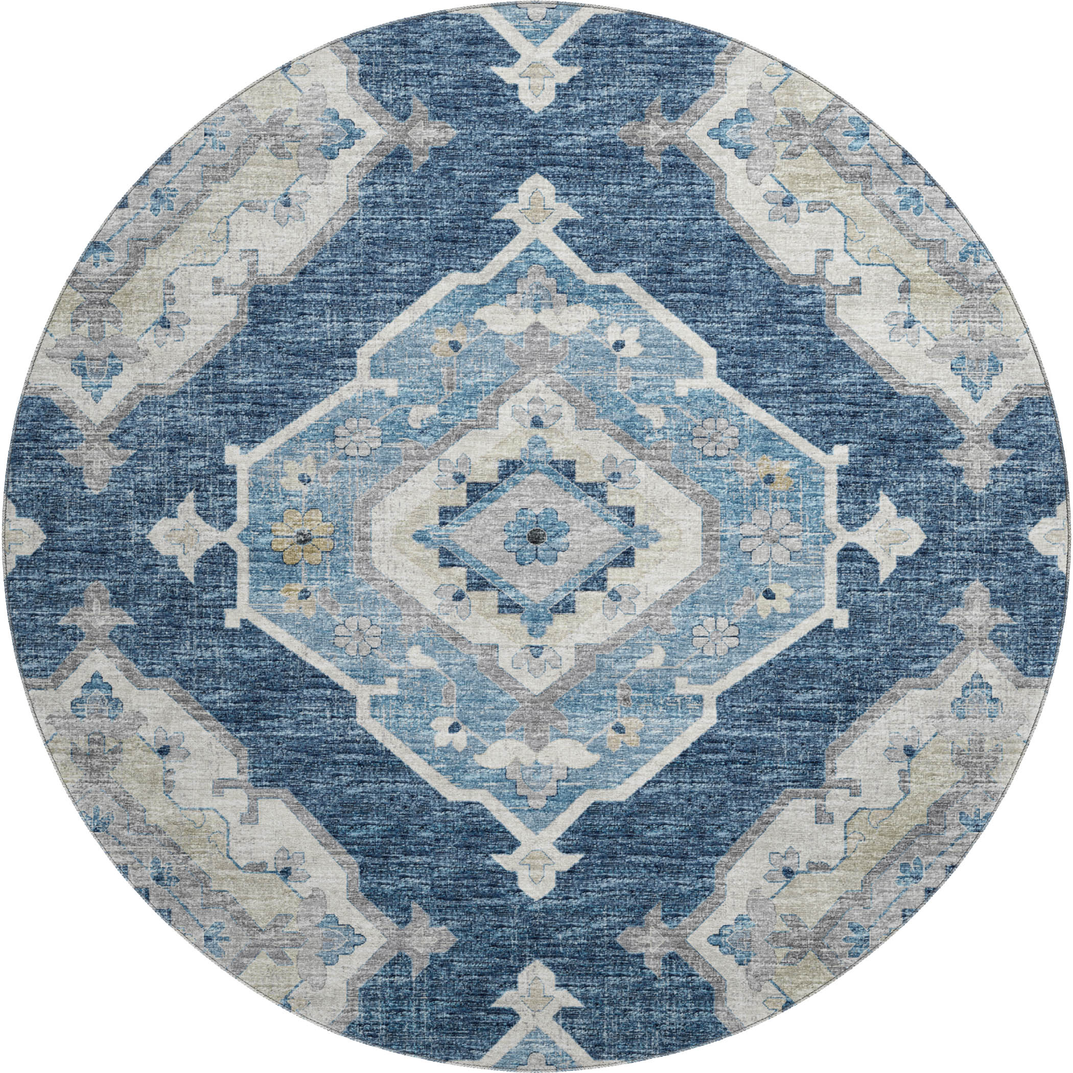 Bogota Machine Washable Traditional Blue Rug 8' x 8' #shape_Round