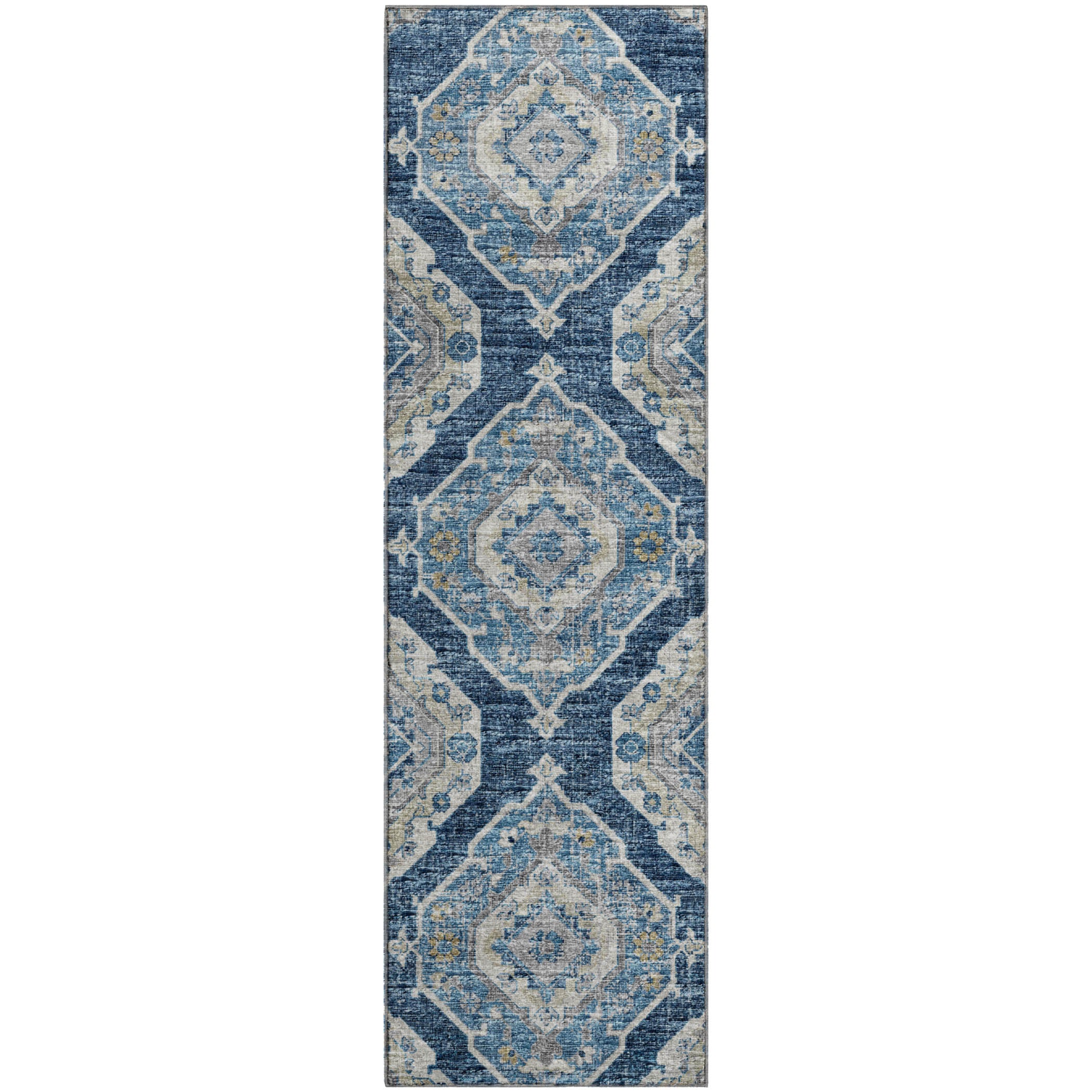Bogota Machine Washable Traditional Blue Rug 2'3" x 7'6" #shape_Runner