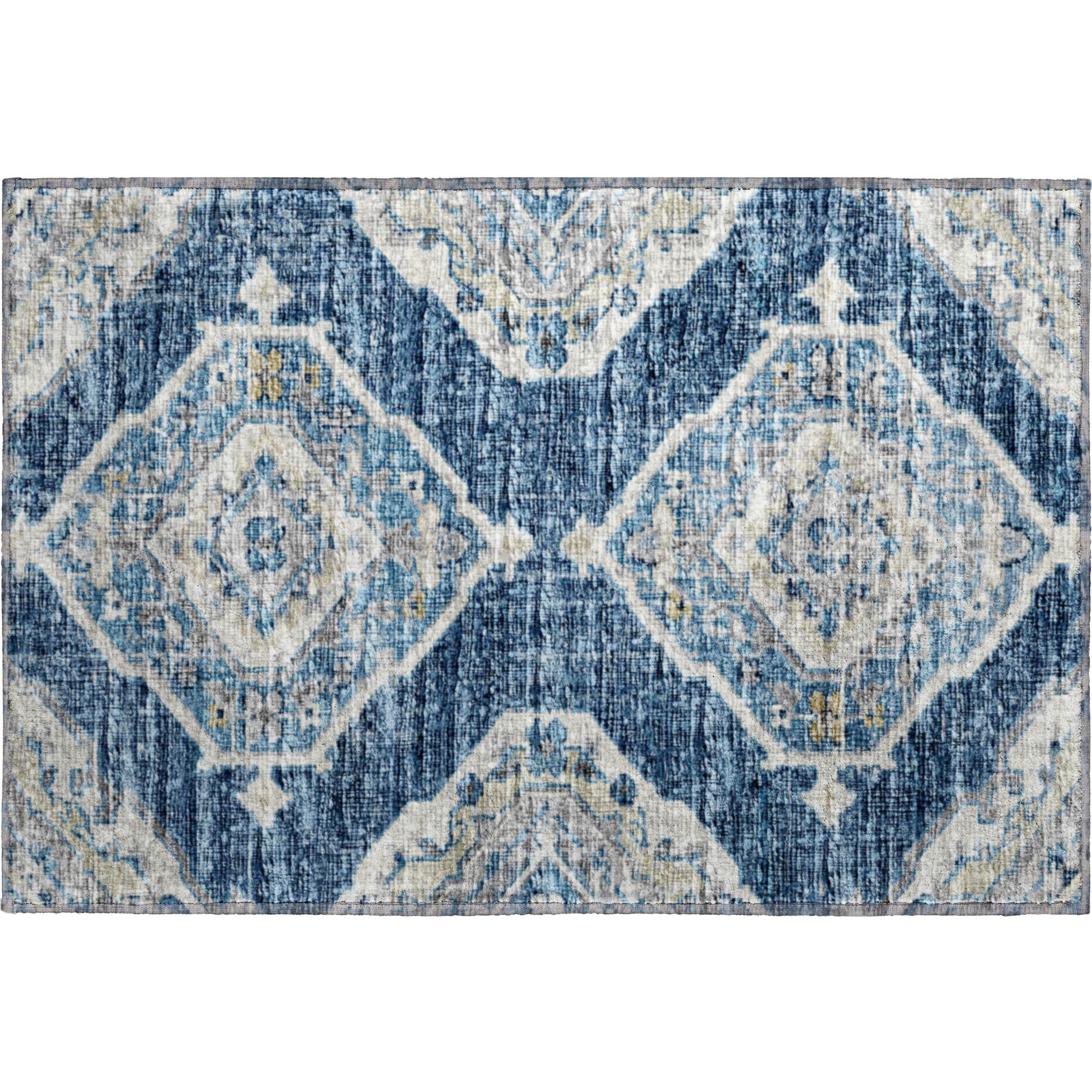 Bogota Machine Washable Traditional Blue Rug 1'8" x 2'6" #shape_Rectangle