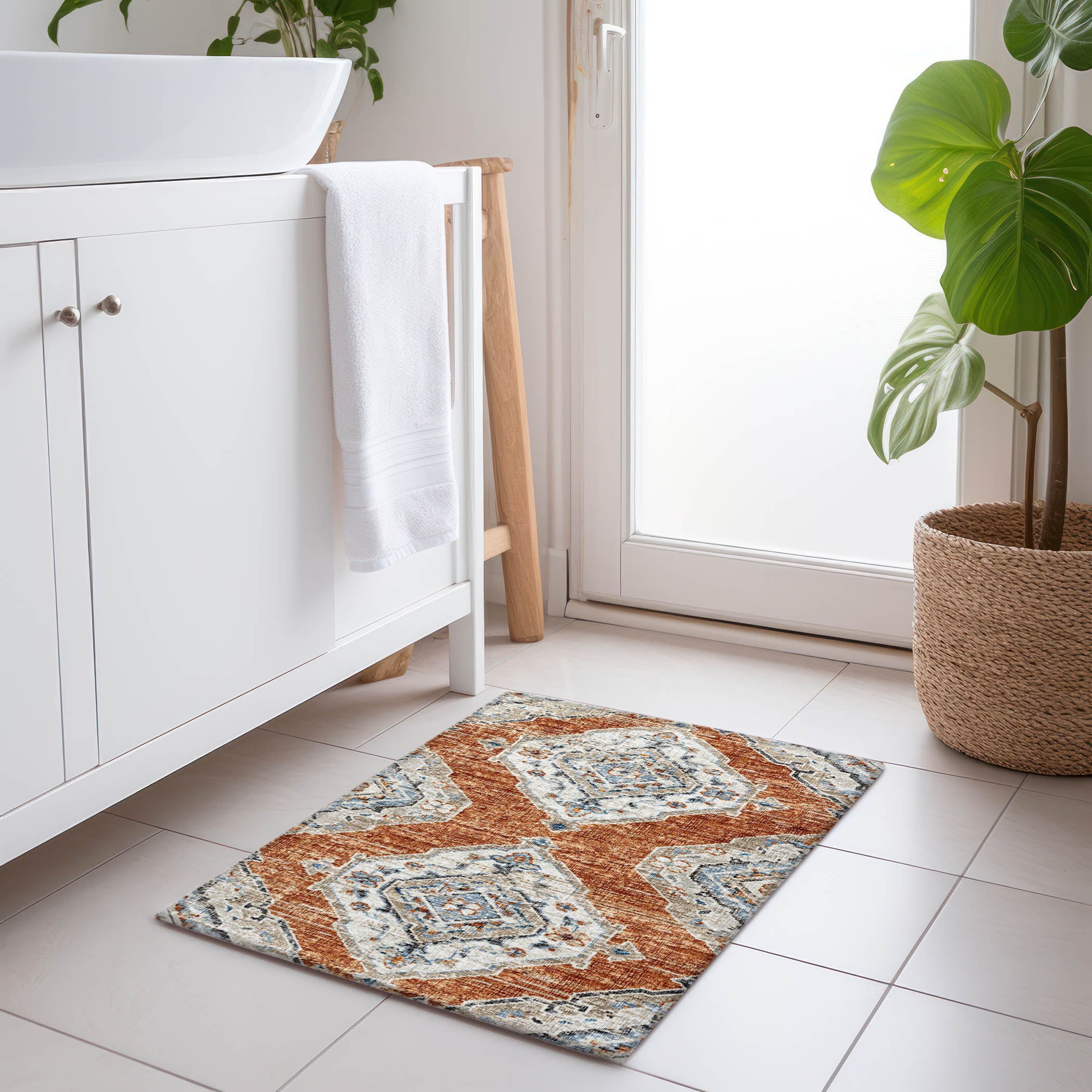 Bogota Machine Washable Traditional Clay Orange Rug 1'8" x 2'6" #shape_Rectangle