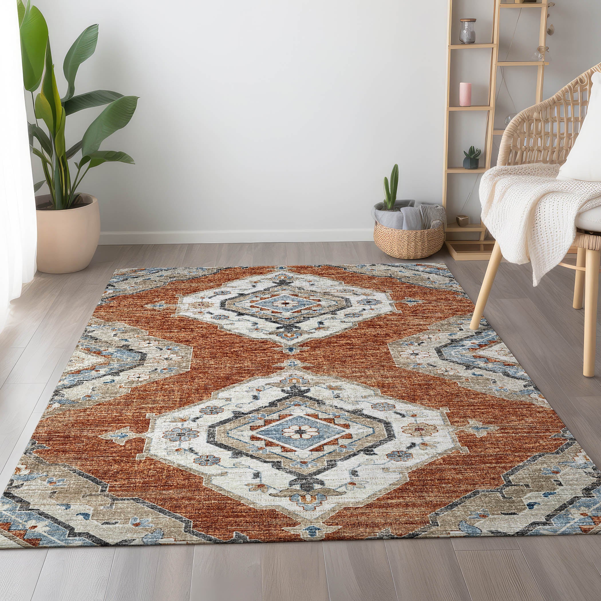 Bogota Machine Washable Traditional Clay Orange Rug 2'6" x 3'10" #shape_Rectangle