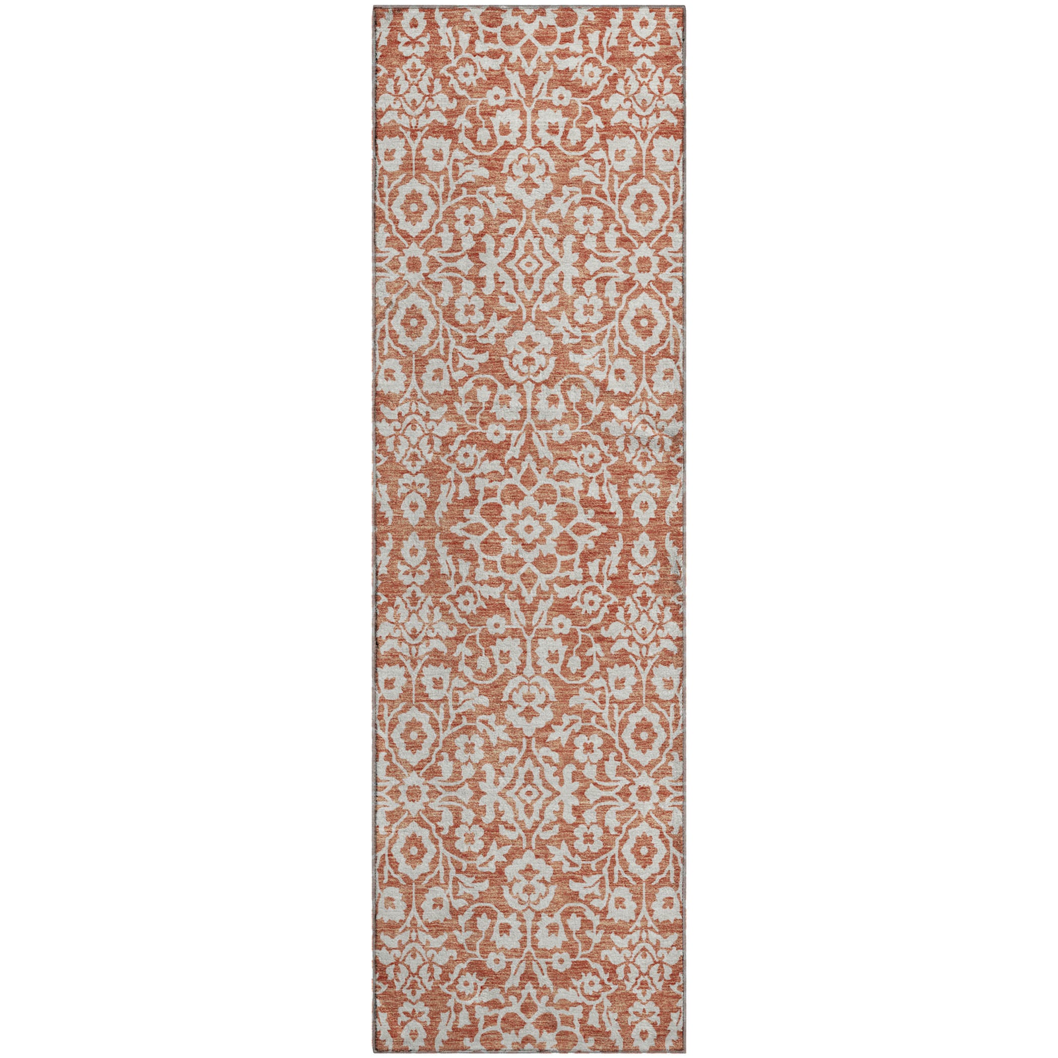 Sintra Machine Washable Traditional Coral Orange Rug 2'3" x 7'6" #shape_Runner