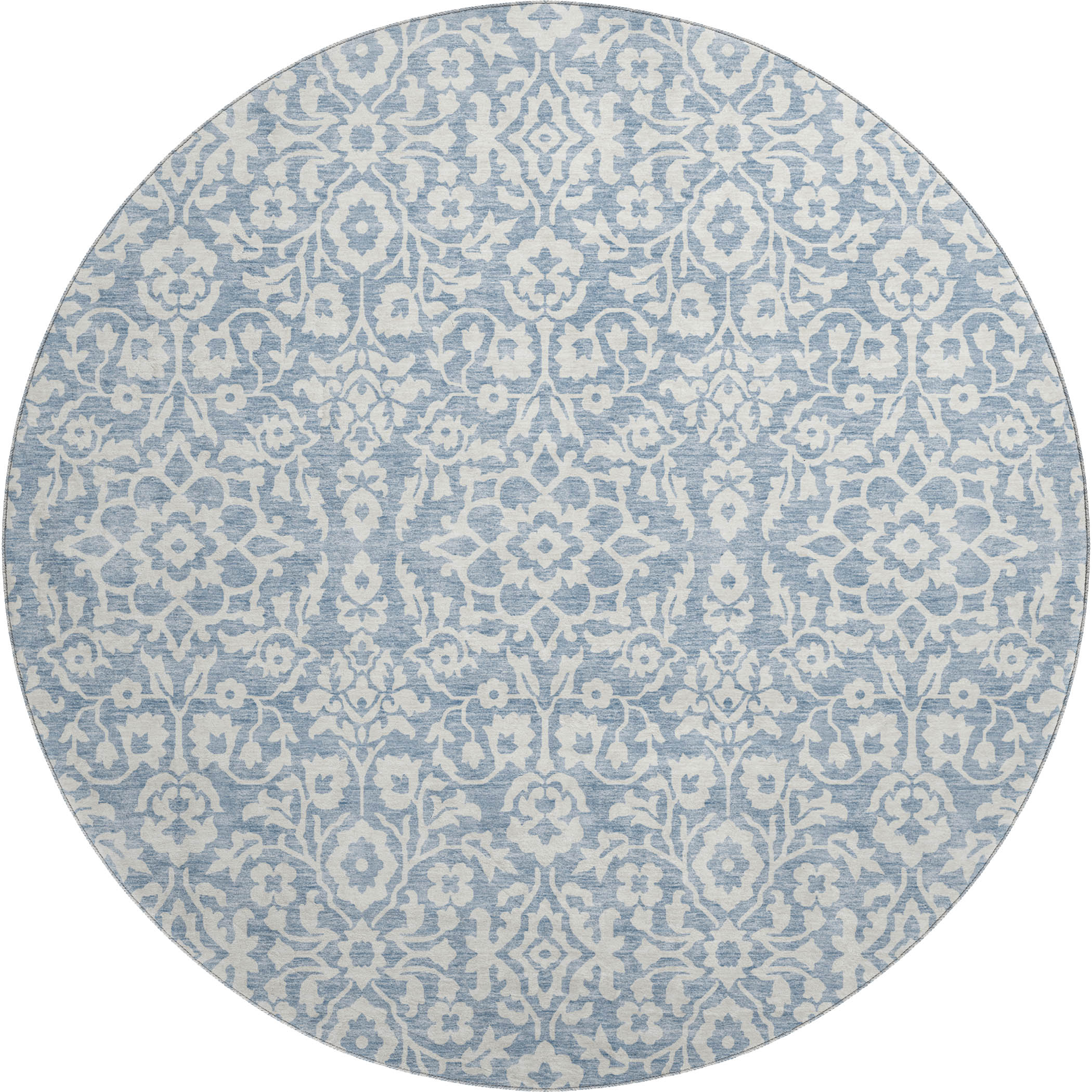 Sintra Machine Washable Traditional Denim Blue Rug 8' x 8' #shape_Round
