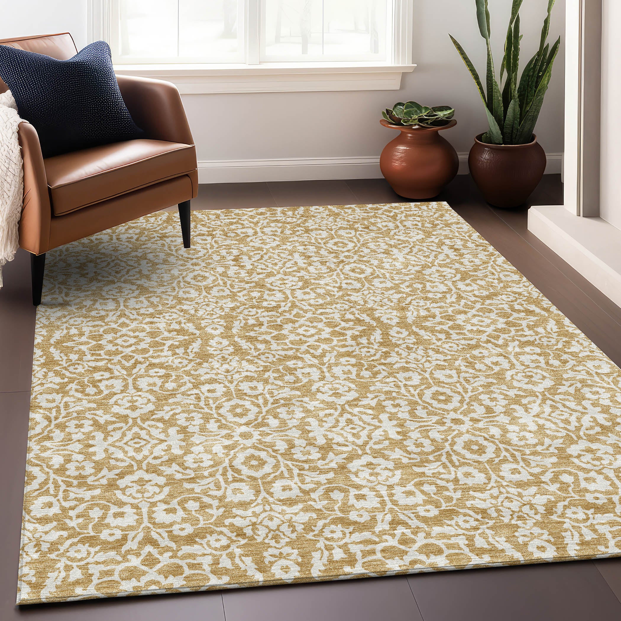 Sintra Machine Washable Traditional Gold Rug 2'6" x 3'10" #shape_Rectangle