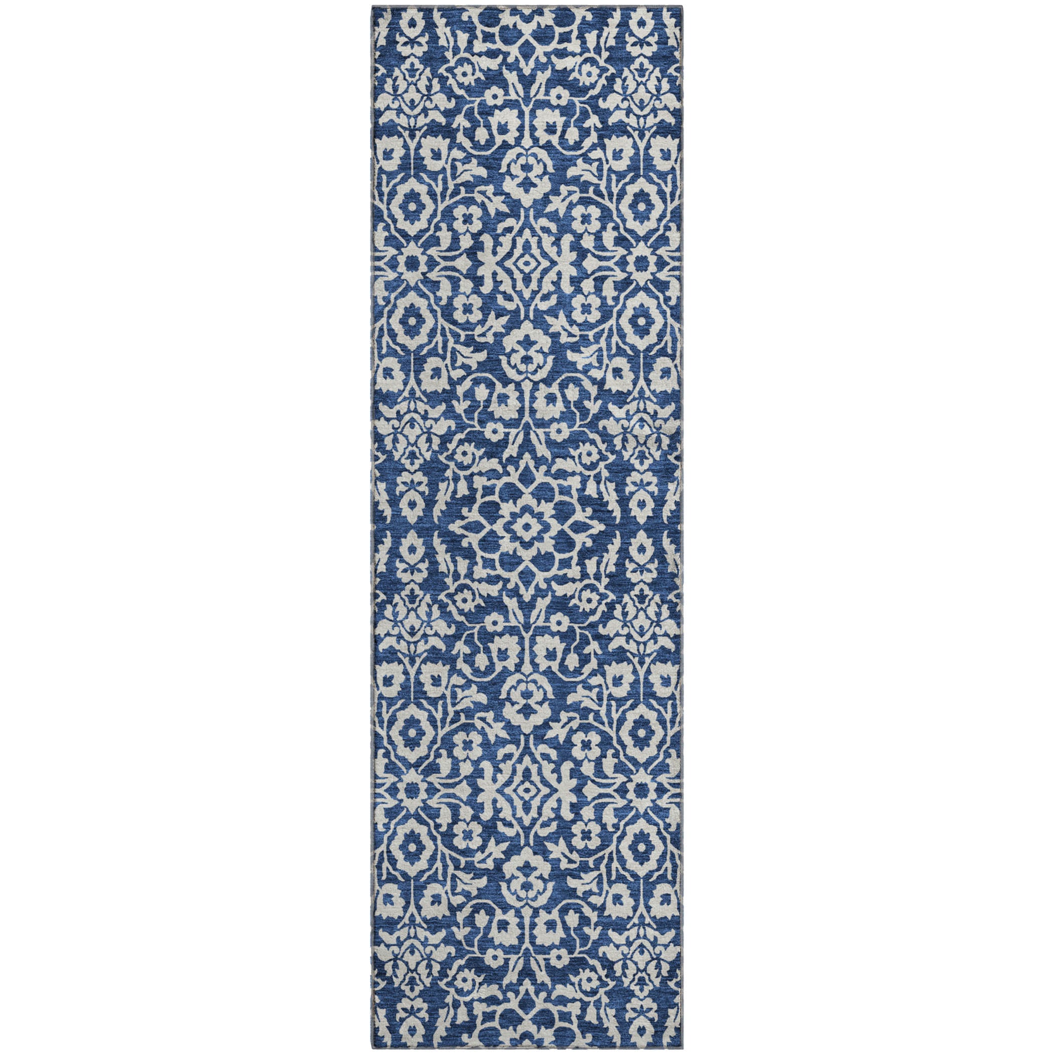 Sintra Machine Washable Traditional Navy Blue Rug 2'3" x 7'6" #shape_Runner