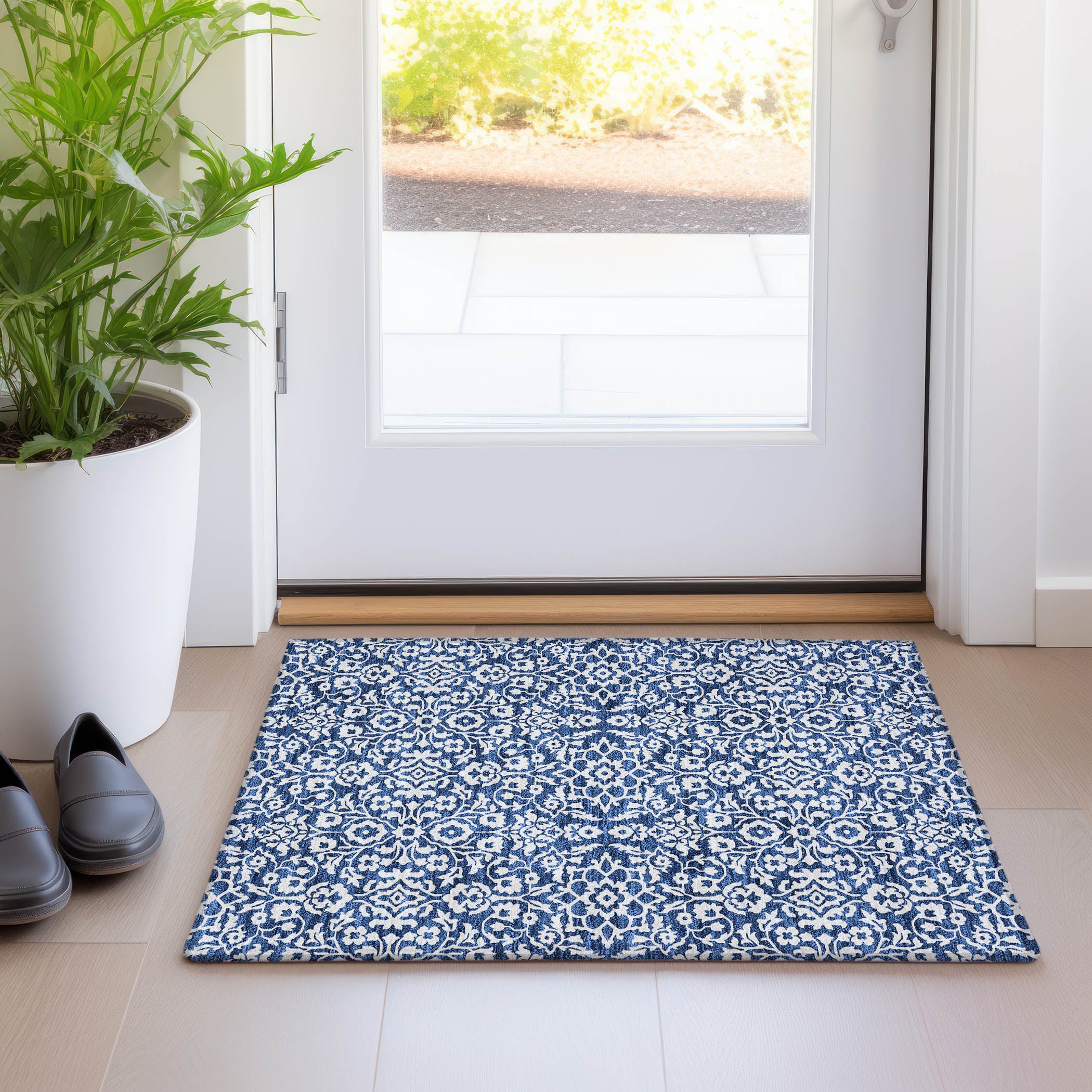 Sintra Machine Washable Traditional Navy Blue Rug 1'8" x 2'6" #shape_Rectangle