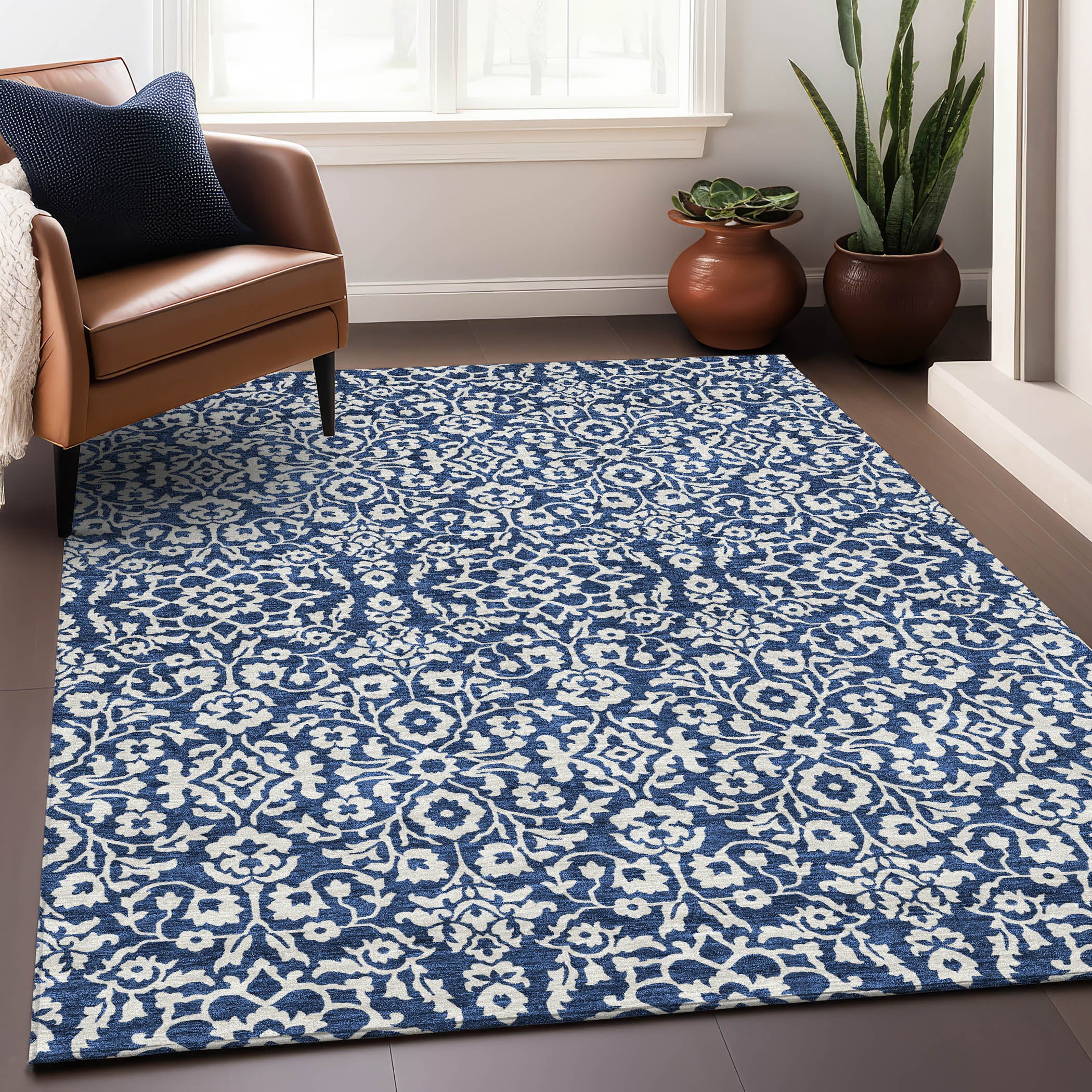 Sintra Machine Washable Traditional Navy Blue Rug 2'6" x 3'10" #shape_Rectangle
