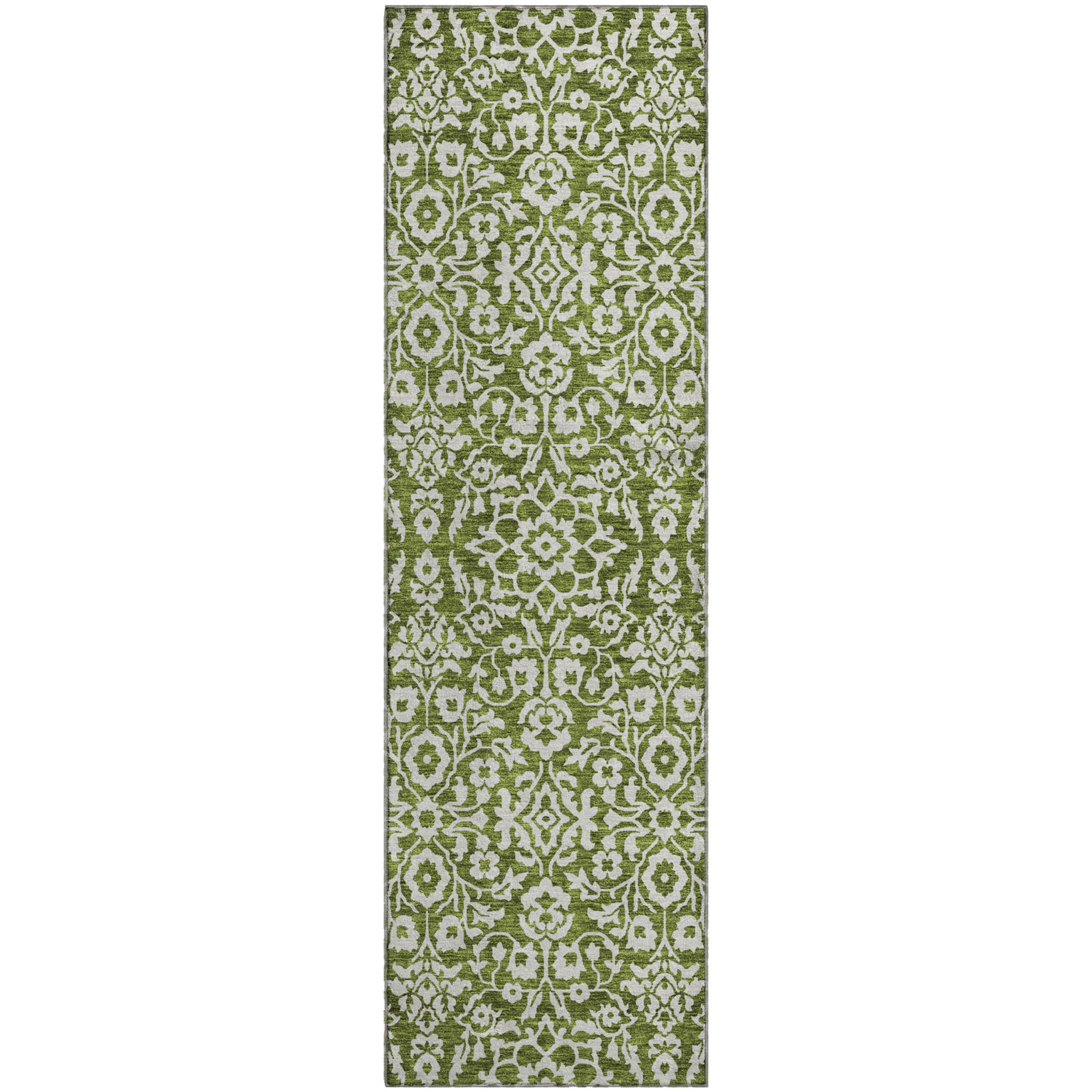 Sintra Machine Washable Traditional Olive Green Rug 2'3" x 7'6" #shape_Runner