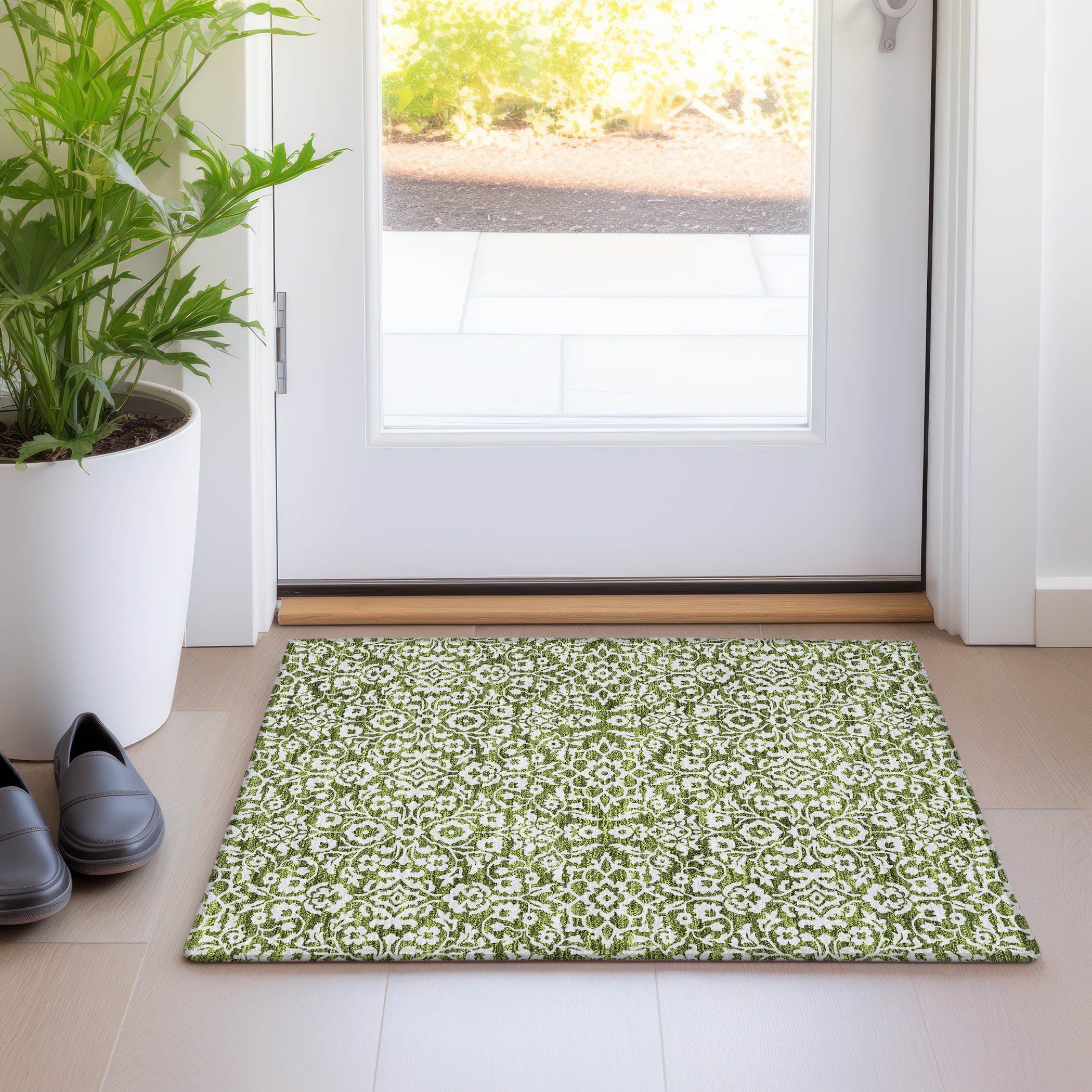 Sintra Machine Washable Traditional Olive Green Rug 1'8" x 2'6" #shape_Rectangle