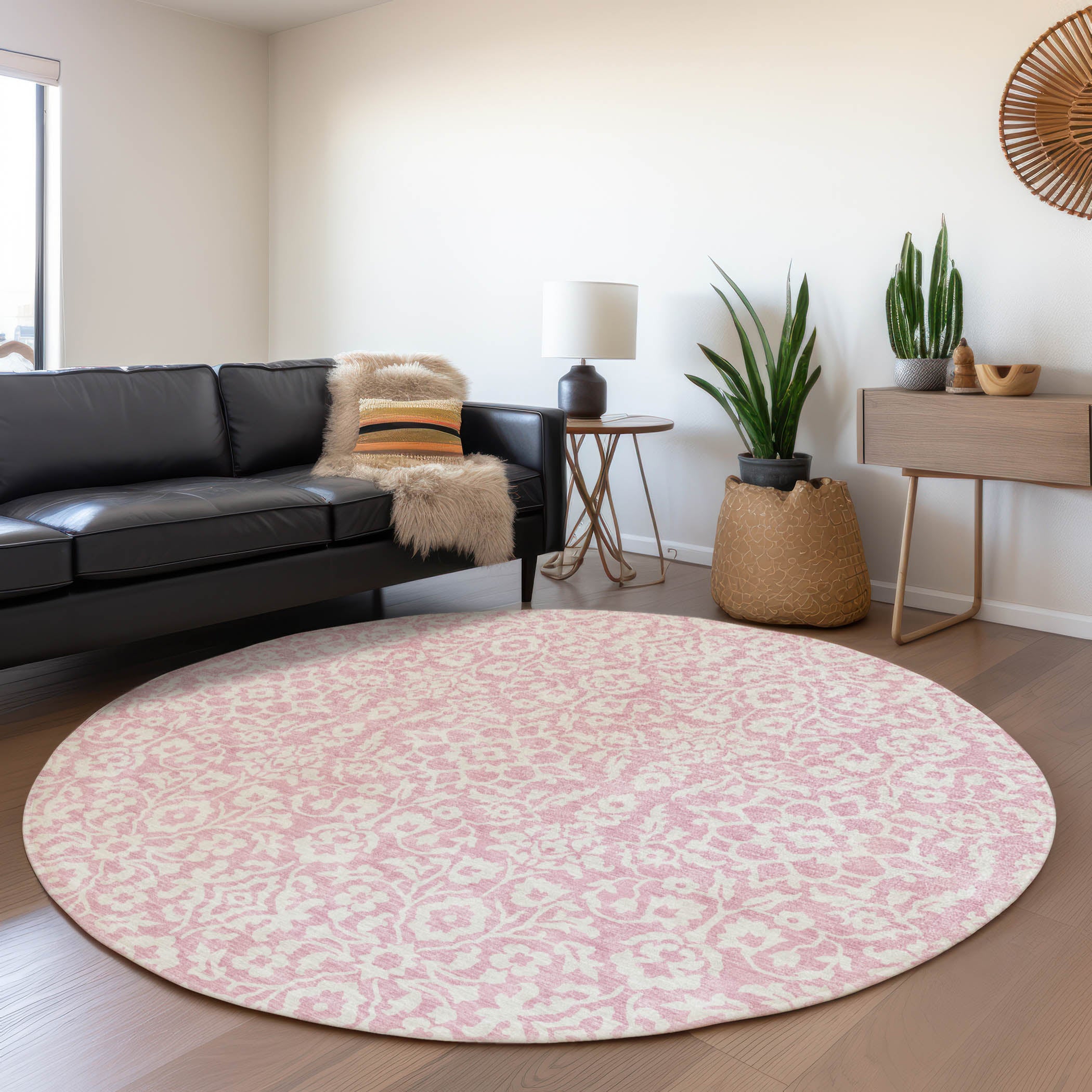 Sintra Machine Washable Traditional Pink Rug 8' x 8' #shape_Round