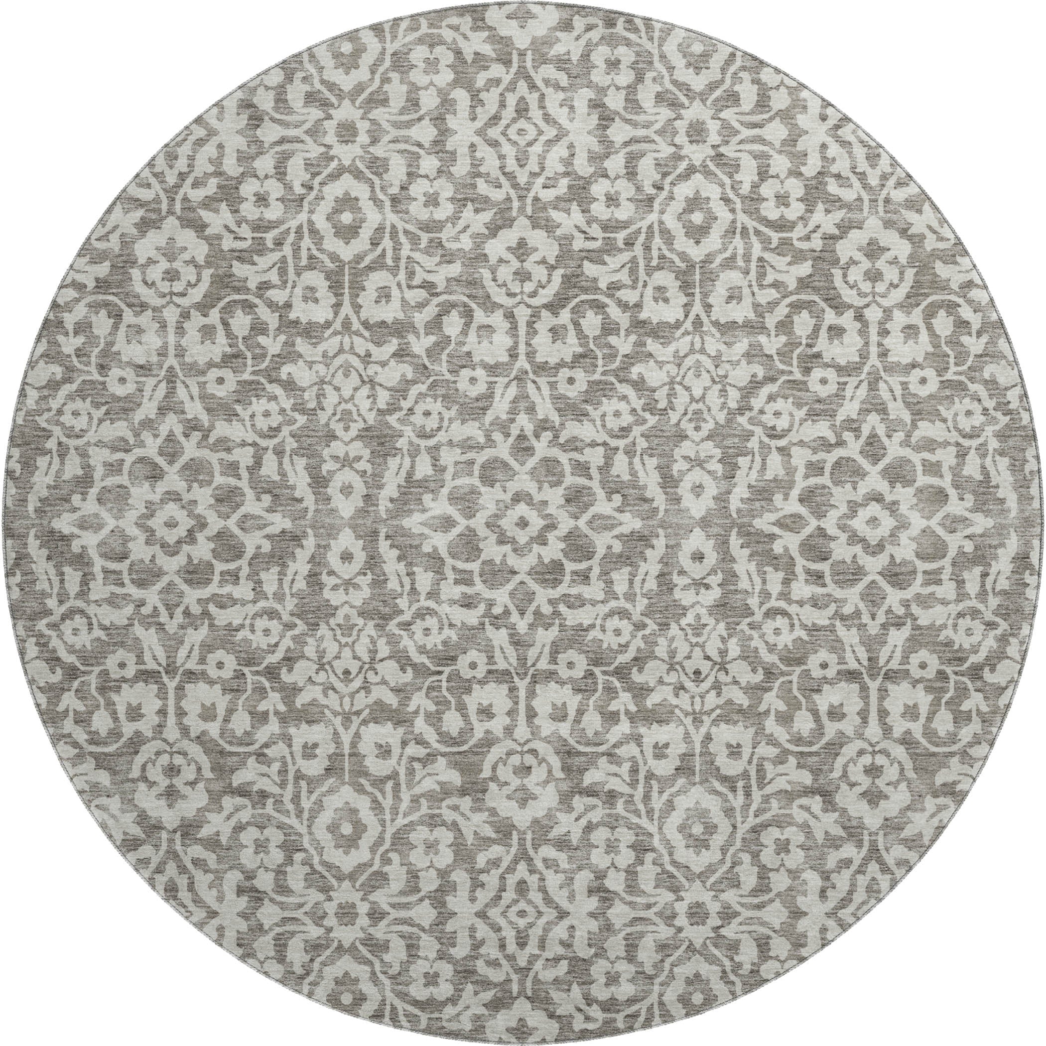 Sintra Machine Washable Traditional Taupe Brown Rug 8' x 8' #shape_Round