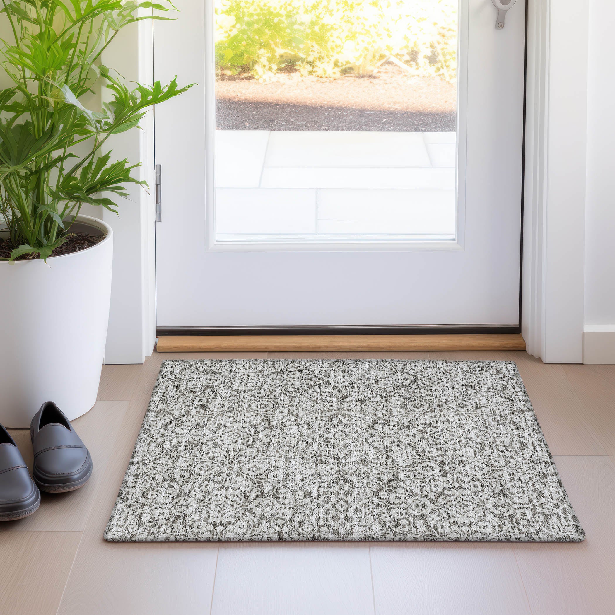 Sintra Machine Washable Traditional Taupe Brown Rug 1'8" x 2'6" #shape_Rectangle