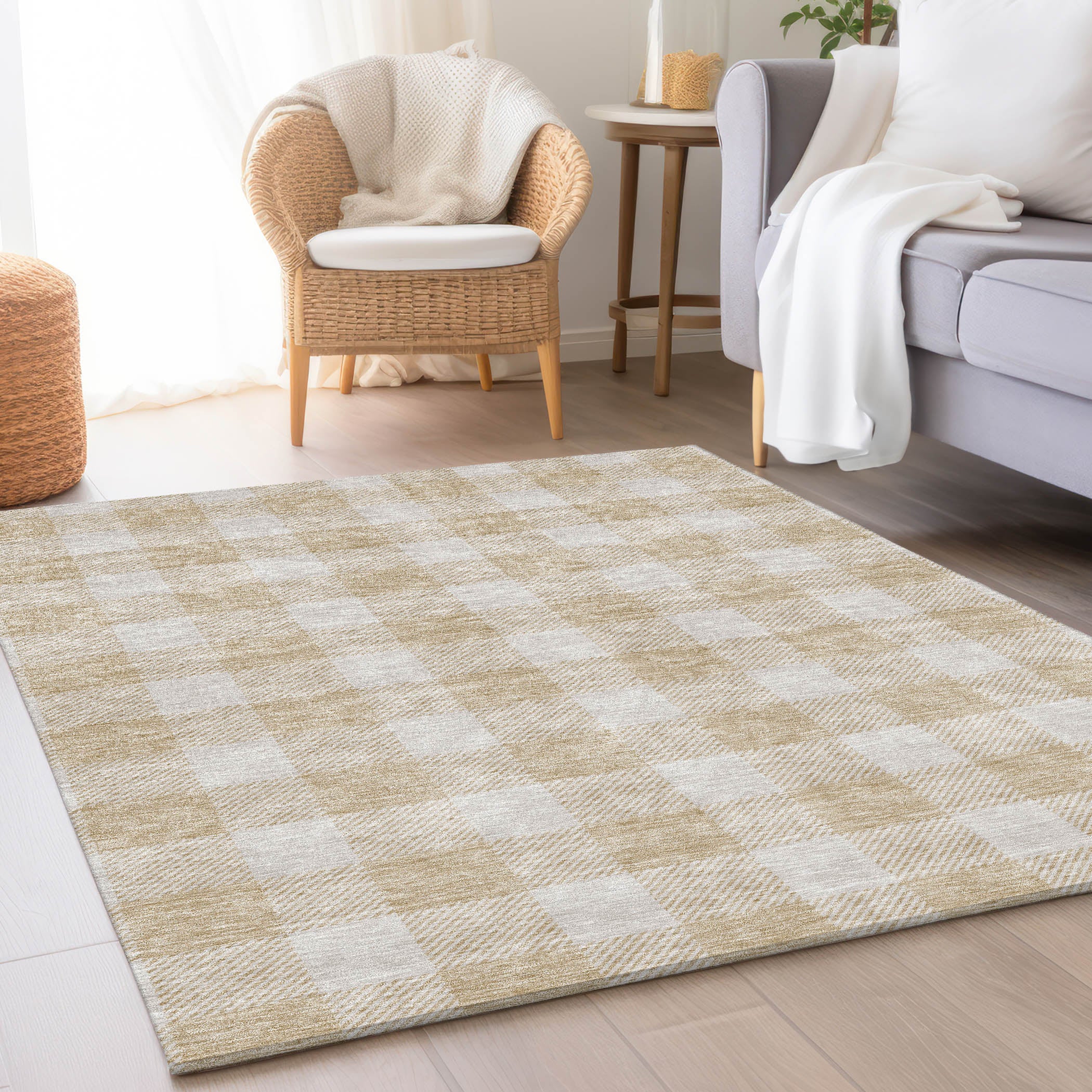 Kyoto Machine Washable Transitional Beige Brown Rug 2'6" x 3'10" #shape_Rectangle