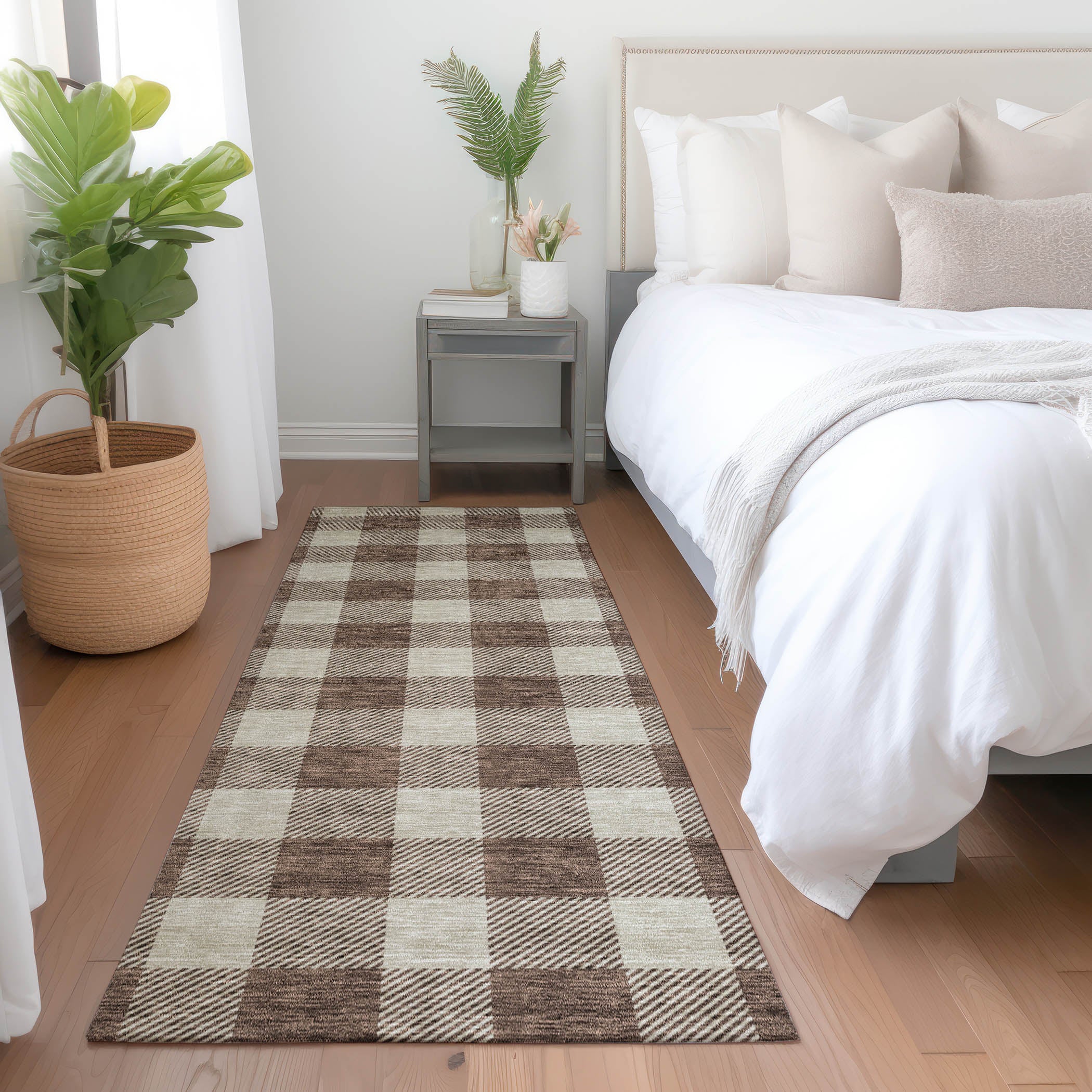Kyoto Machine Washable Transitional Brown Rug 2'3" x 7'6" #shape_Runner