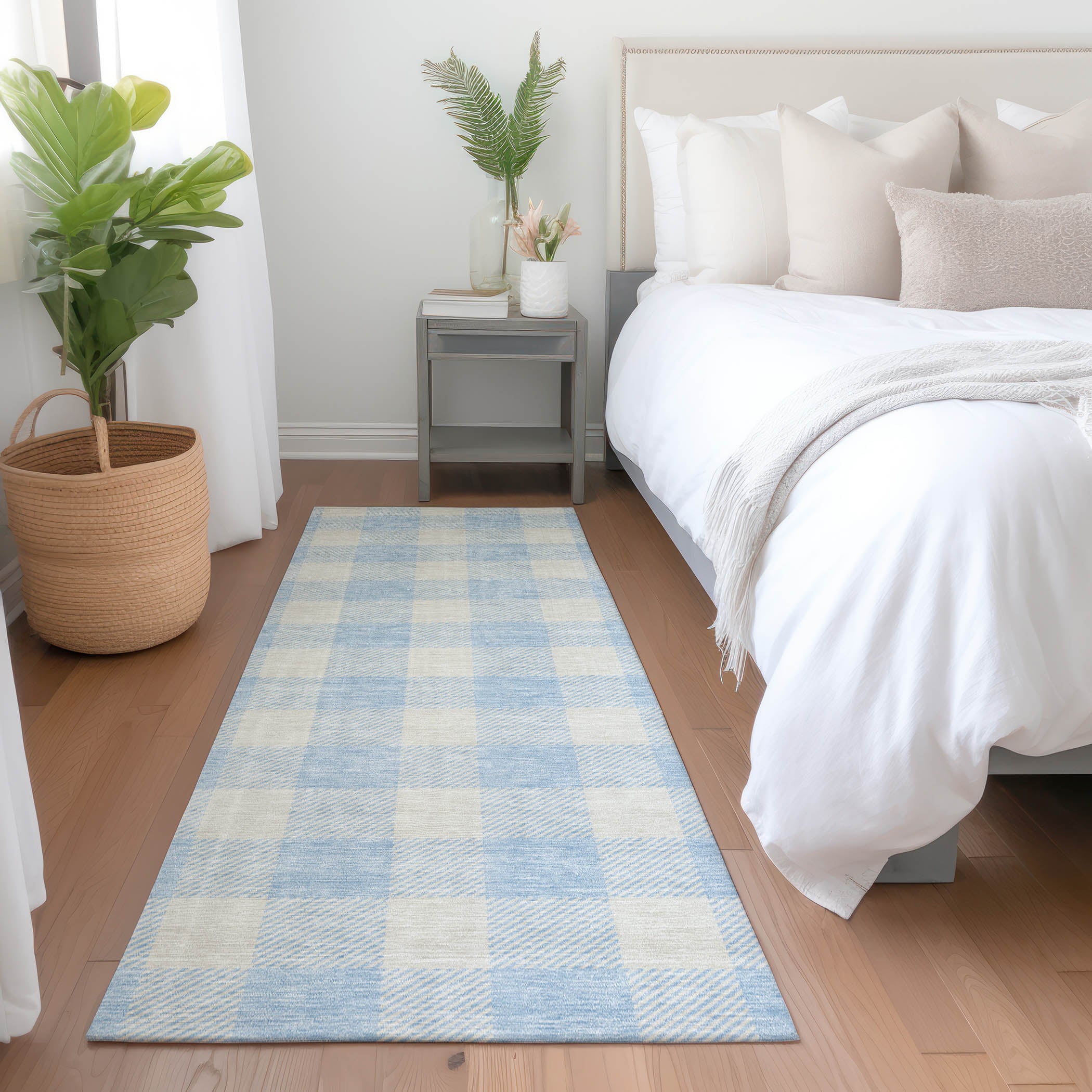 Kyoto Machine Washable Transitional Sky Blue Rug 2'3" x 7'6" #shape_Runner
