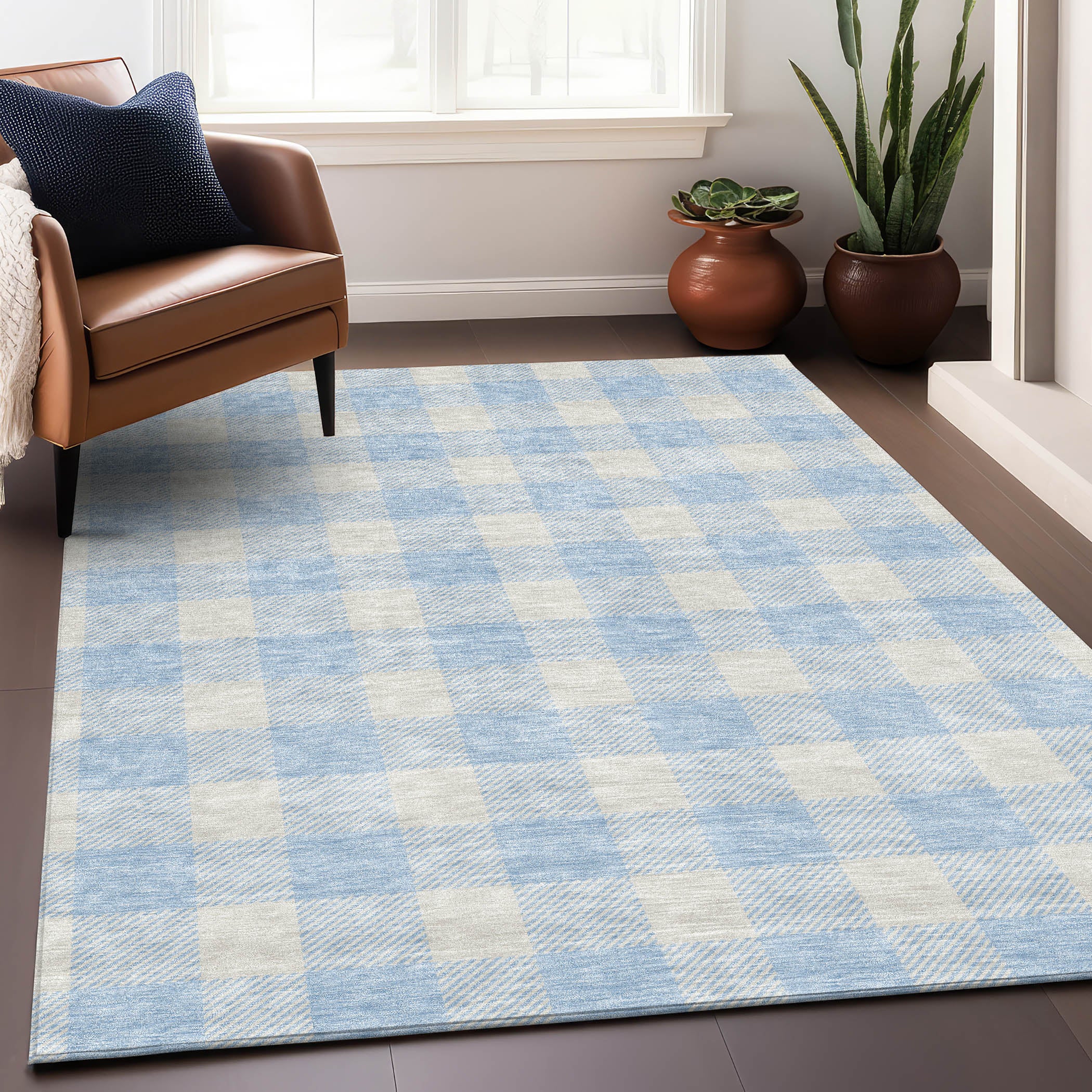 Kyoto Machine Washable Transitional Sky Blue Rug 2'6" x 3'10" #shape_Rectangle
