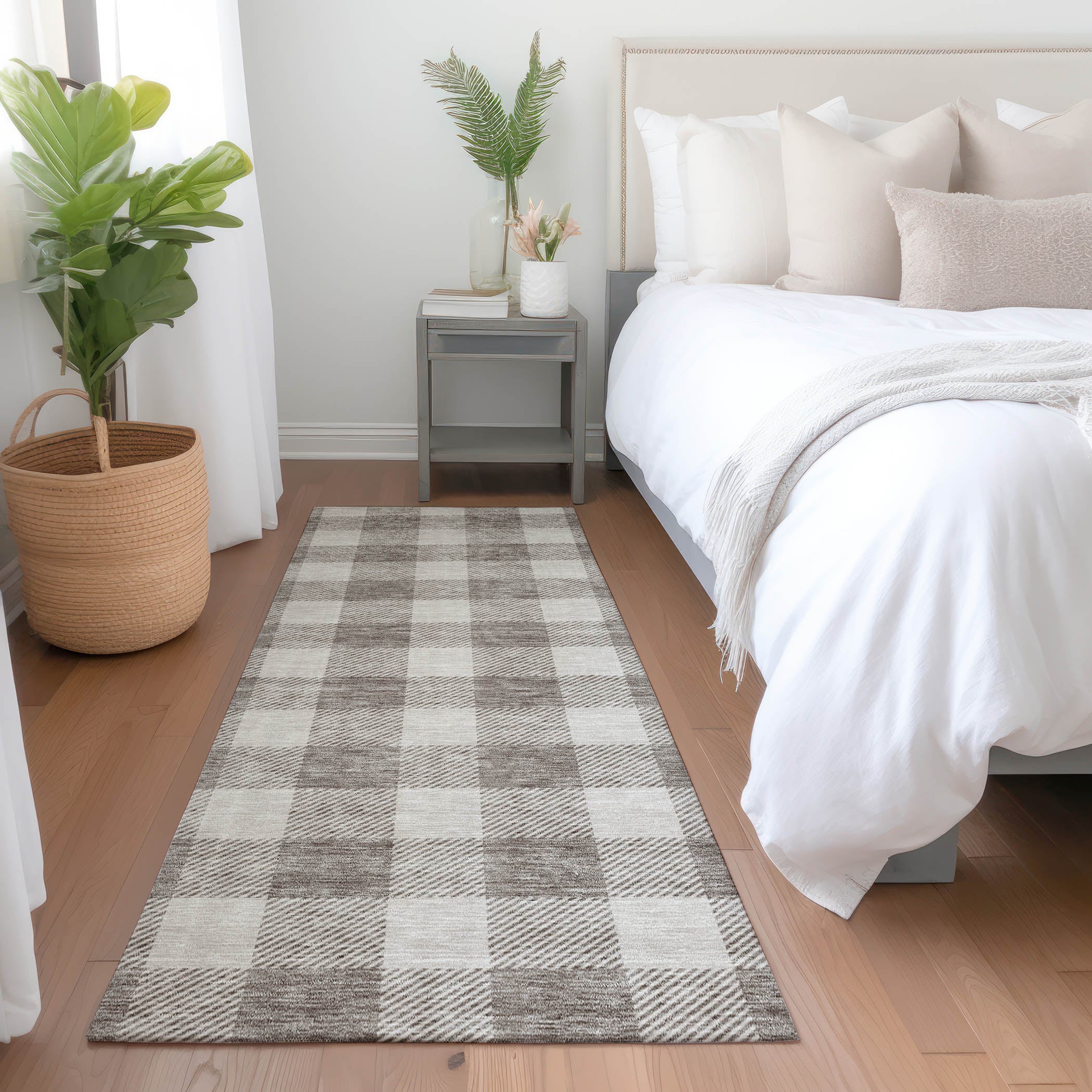 Kyoto Machine Washable Transitional Taupe Brown Rug 2'3" x 7'6" #shape_Runner