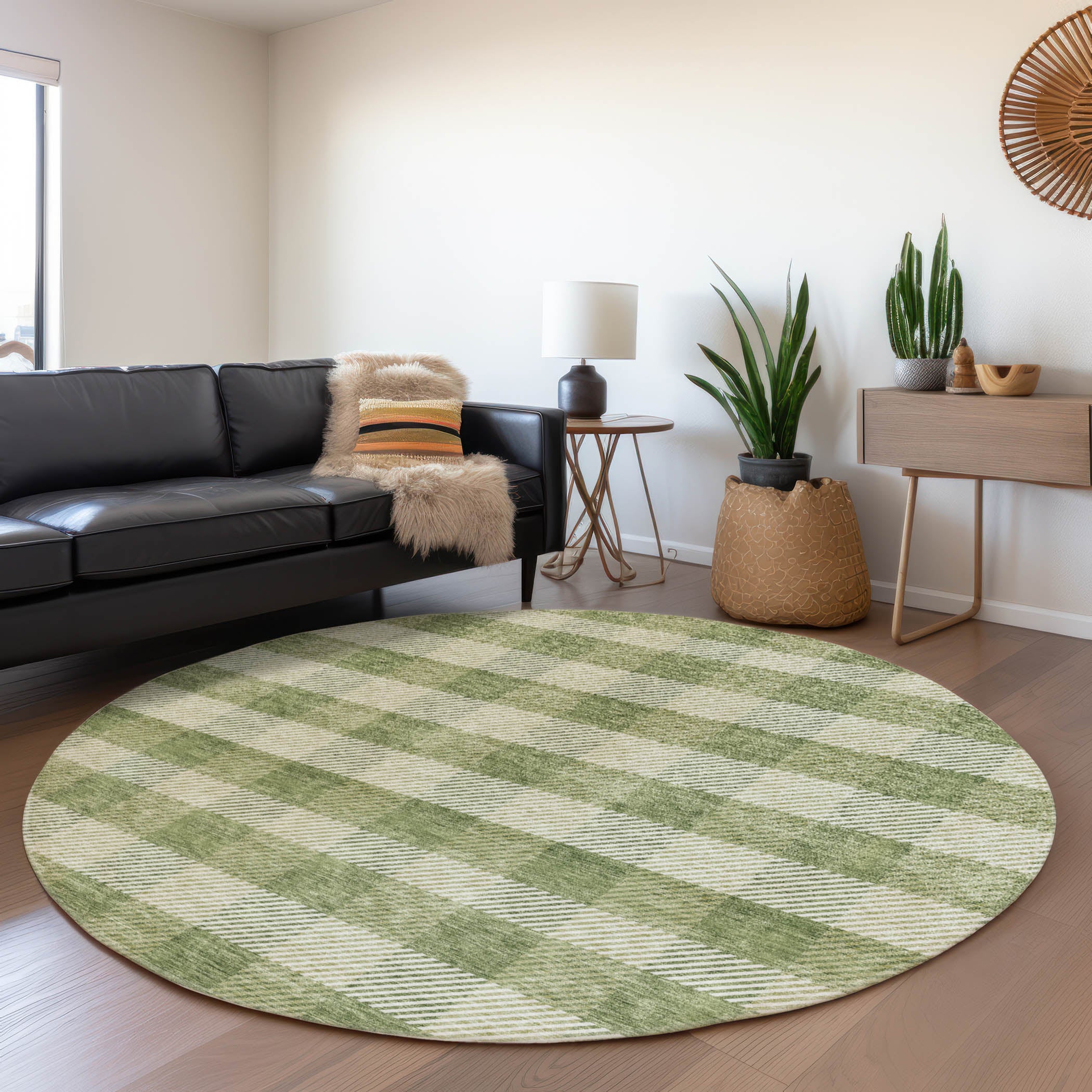 Bruges Machine Washable Transitional Green Rug 8' x 8' #shape_Round