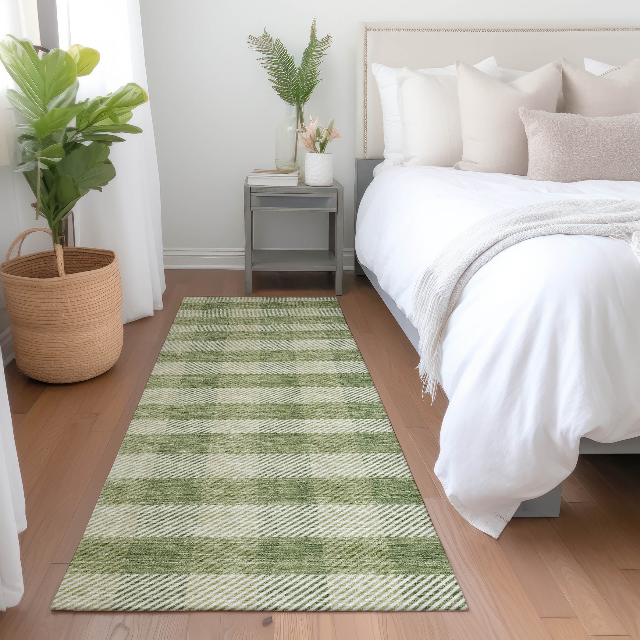Bruges Machine Washable Transitional Green Rug 2'3" x 7'6" #shape_Runner