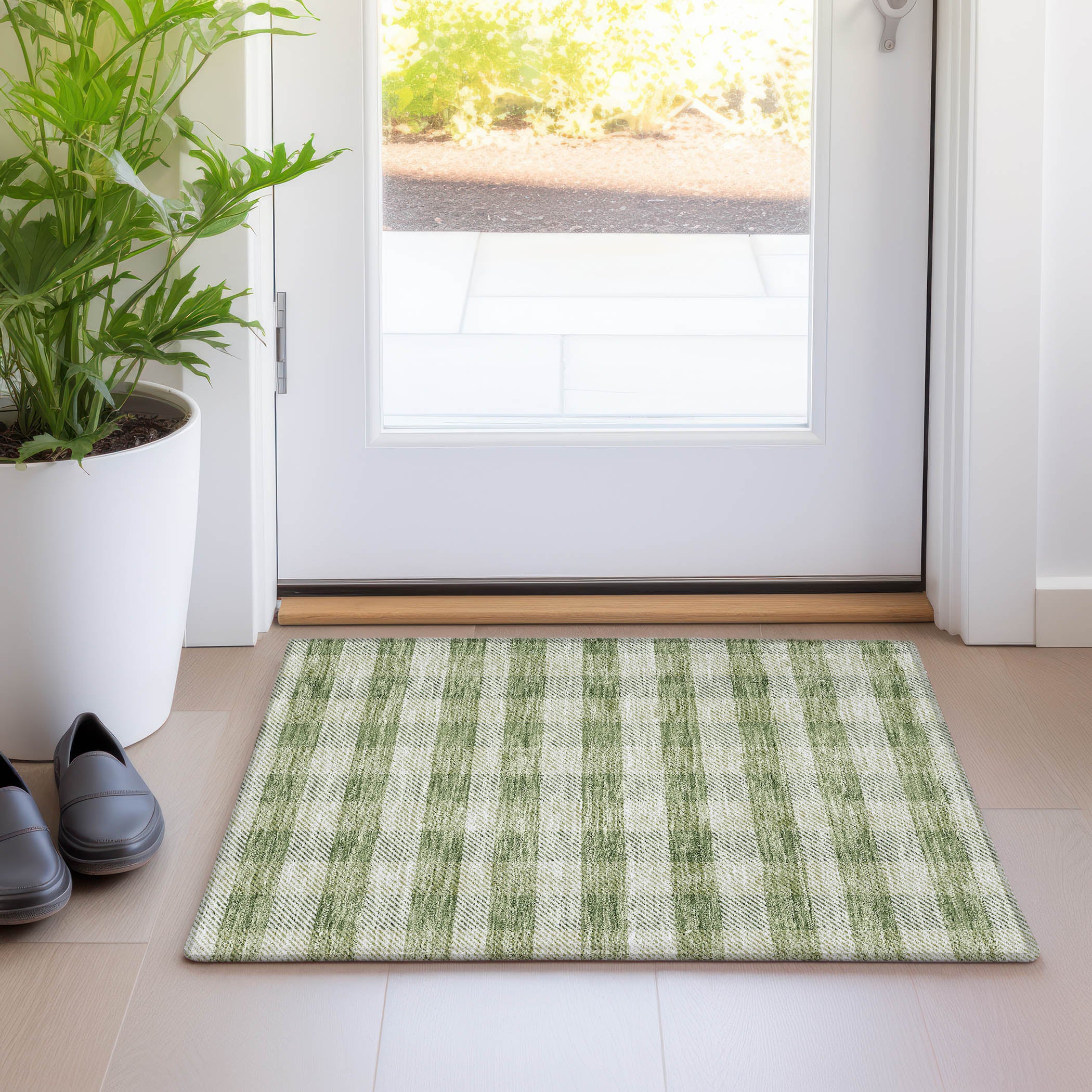 Bruges Machine Washable Transitional Green Rug 1'8" x 2'6" #shape_Rectangle