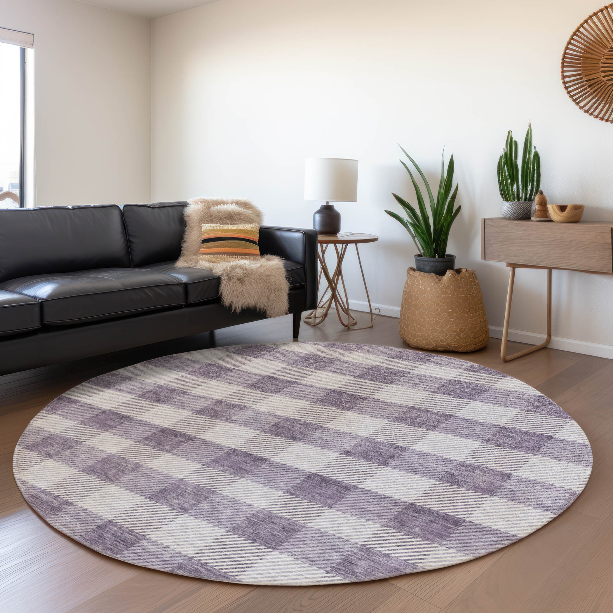 Bruges Machine Washable Transitional Lavender Purple Rug 8' x 8' #shape_Round
