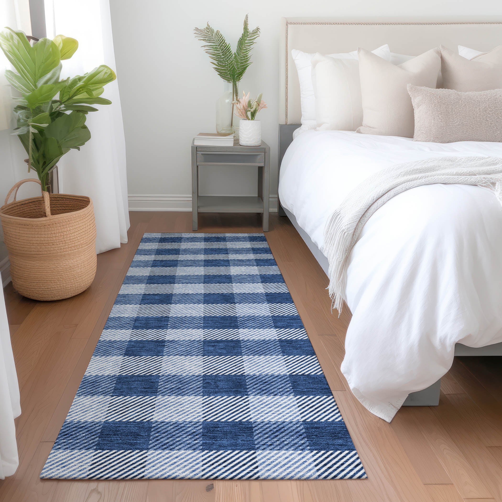 Bruges Machine Washable Transitional Navy Blue Rug 2'3" x 7'6" #shape_Runner