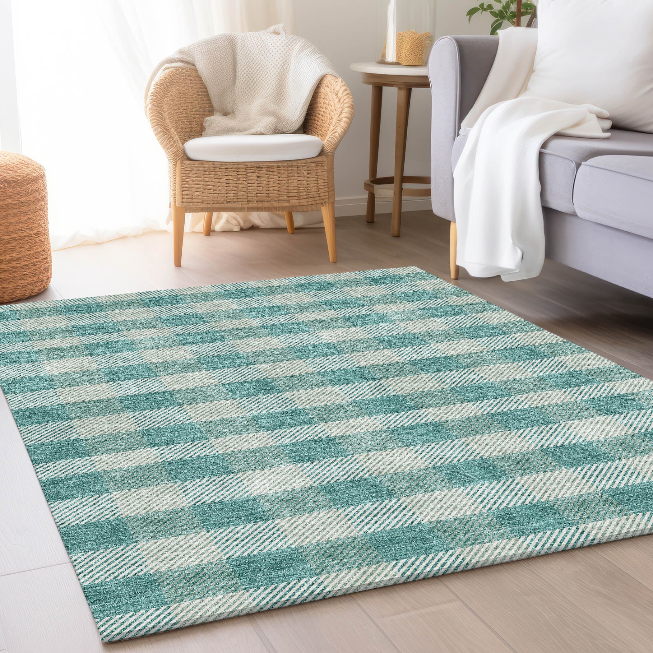 Bruges Machine Washable Transitional Teal Rug 2'6" x 3'10" #shape_Rectangle