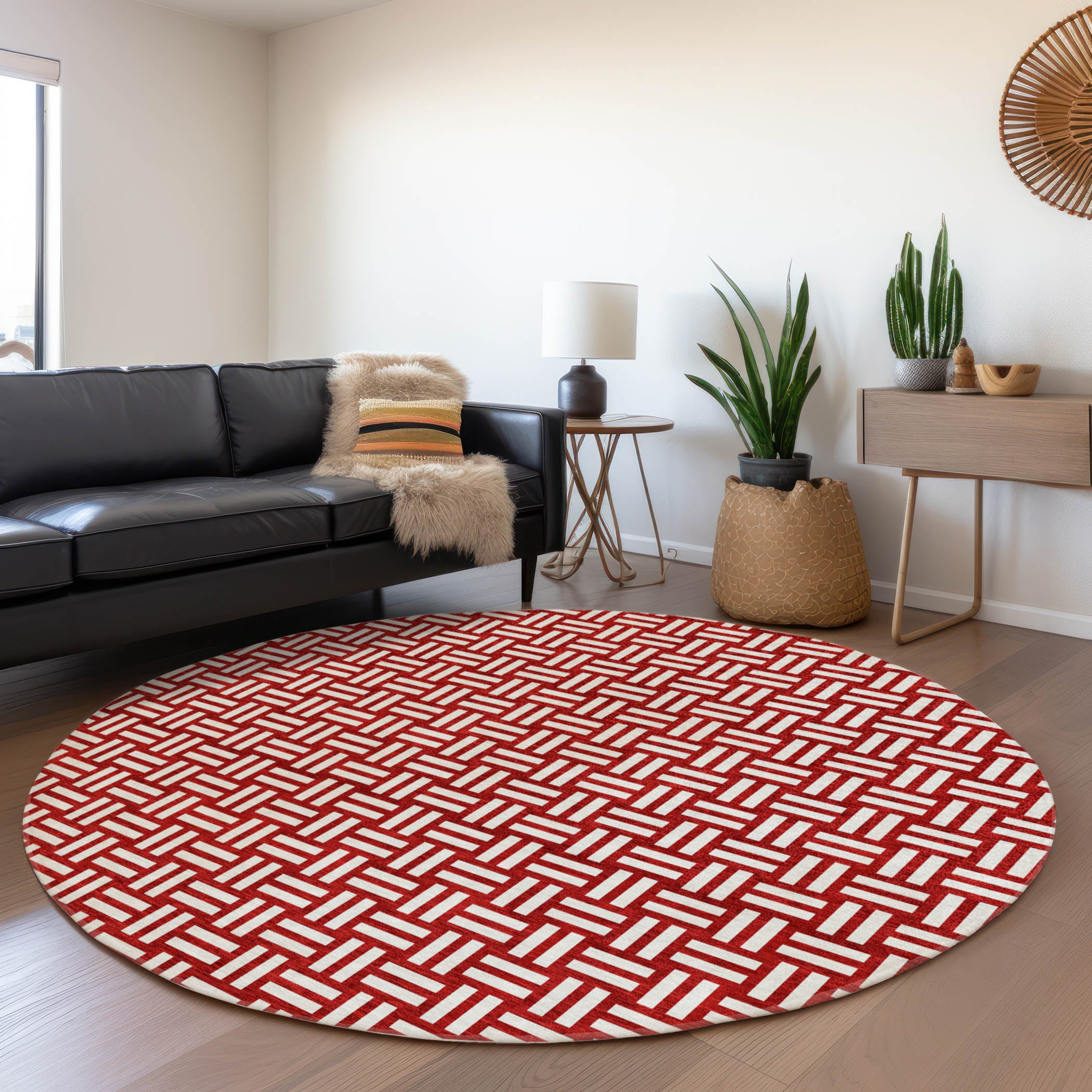 Bergen Machine Washable Transitional Red Rug 8' x 8' #shape_Round