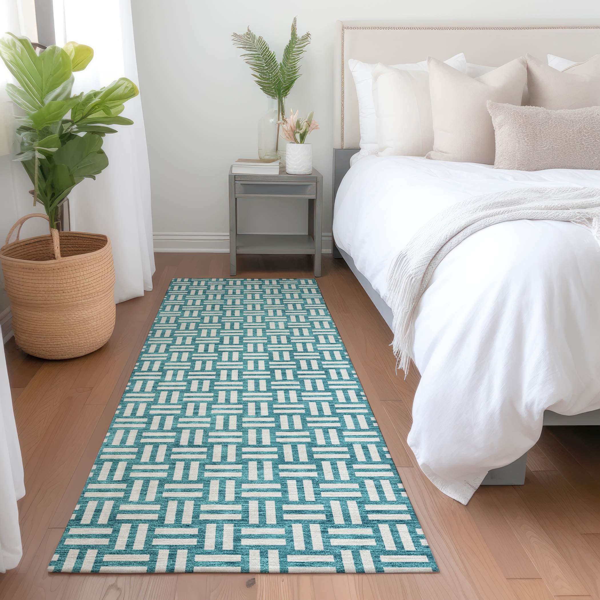Bergen Machine Washable Transitional Teal Rug 2'3" x 7'6" #shape_Runner