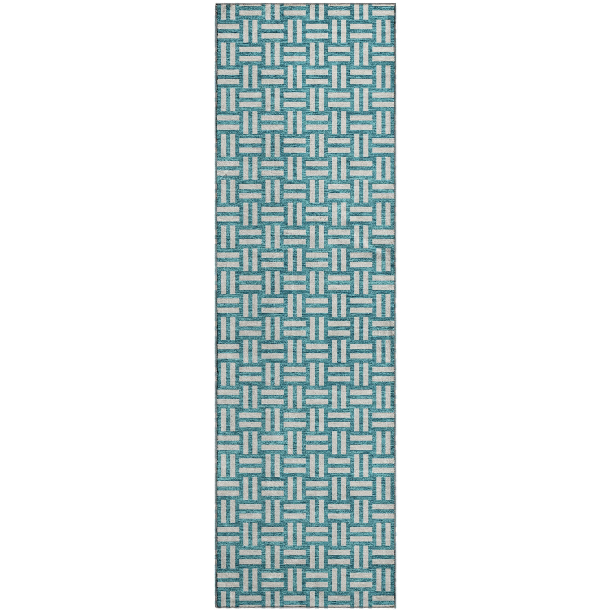 Bergen Machine Washable Transitional Teal Rug 2'3" x 7'6" #shape_Runner
