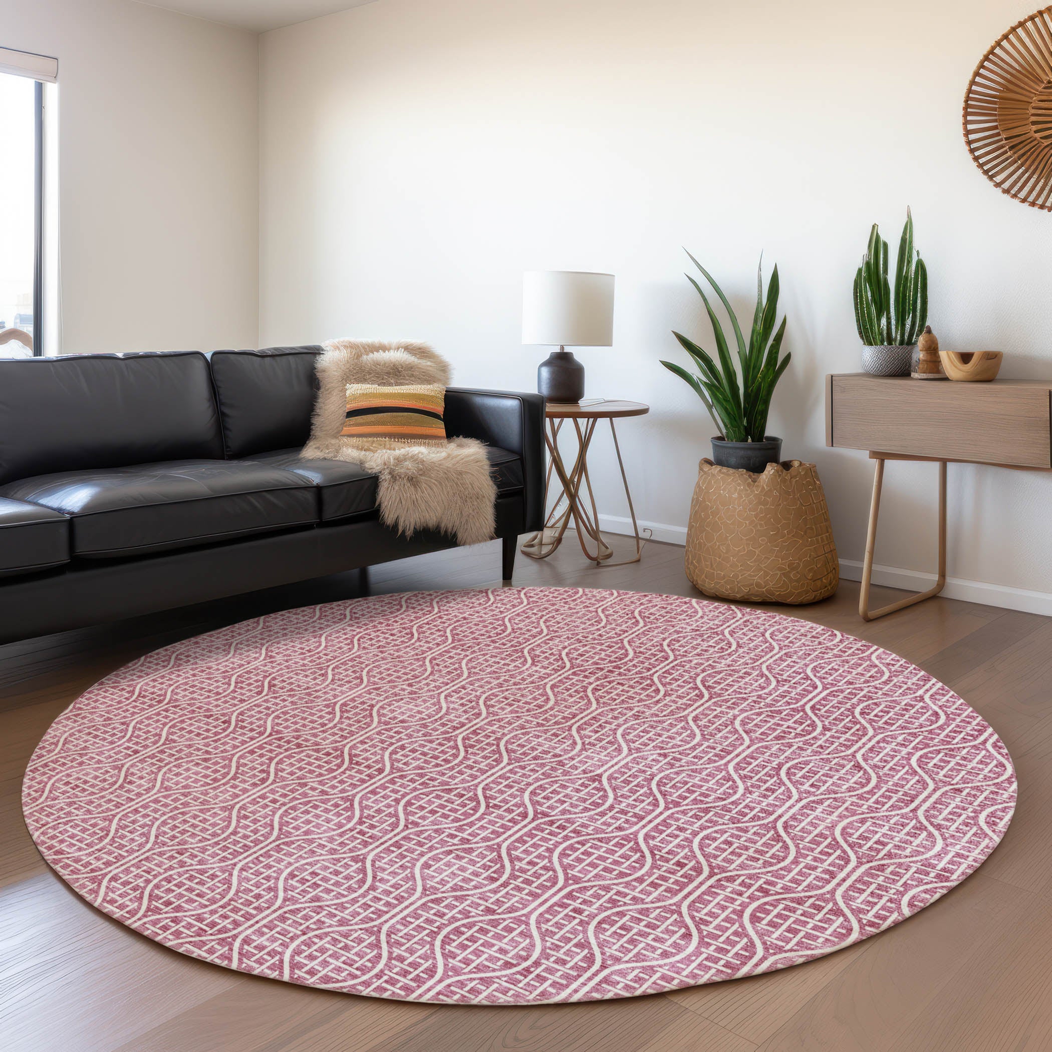 Bruges Machine Washable Transitional Blush Pink Rug 8' x 8' #shape_Round