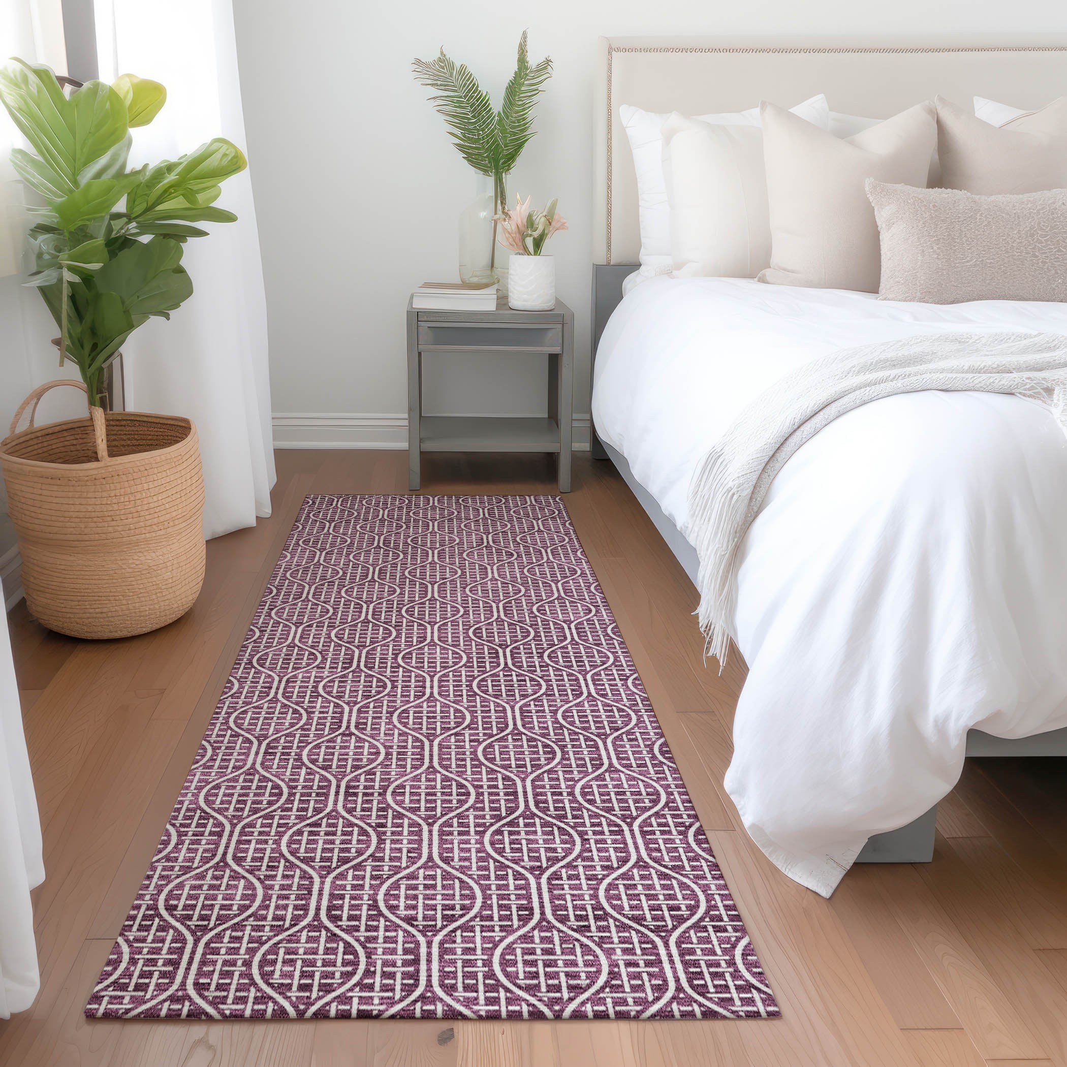 Bruges Machine Washable Transitional Eggplant Purple Rug 2'3" x 7'6" #shape_Runner
