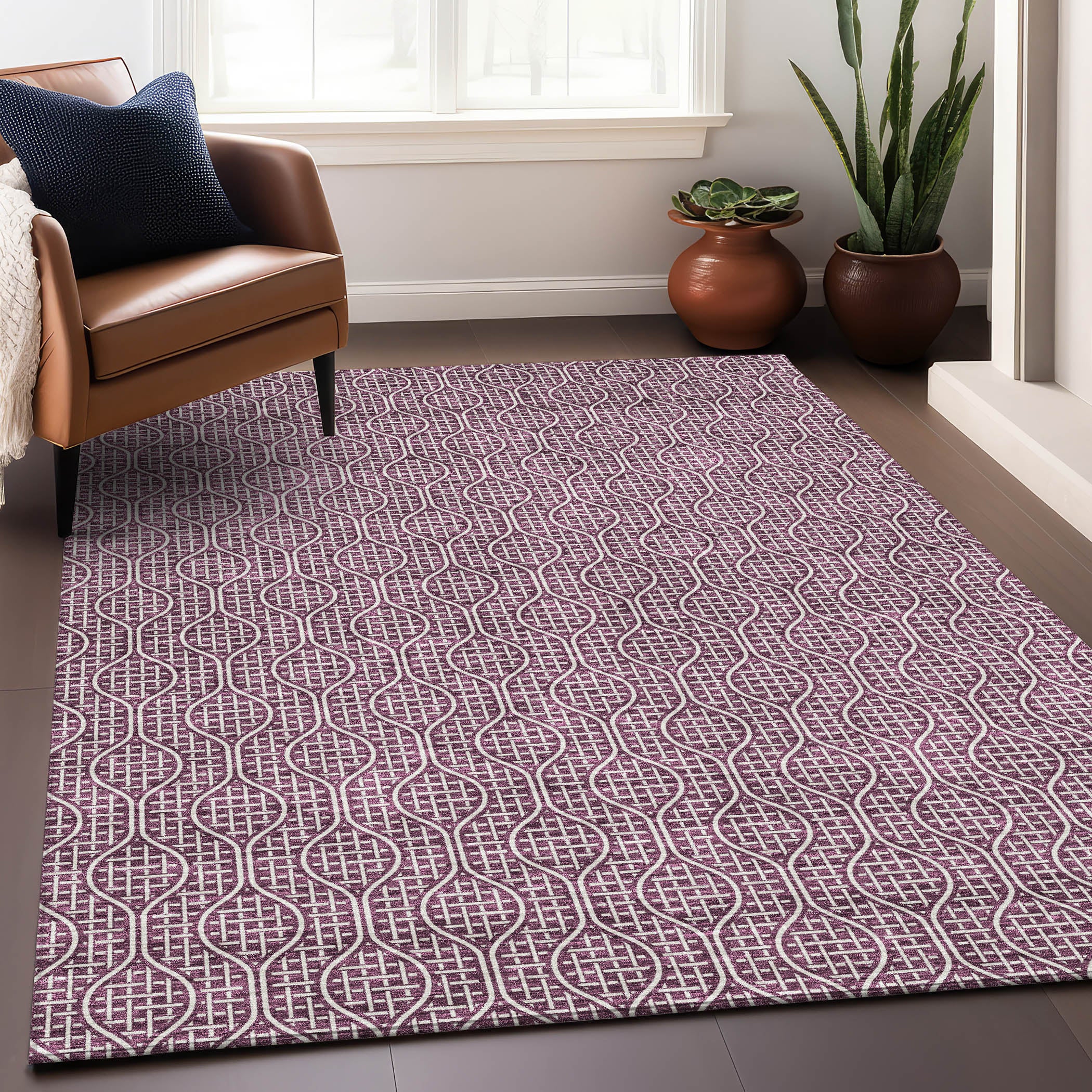 Bruges Machine Washable Transitional Eggplant Purple Rug 2'6" x 3'10" #shape_Rectangle