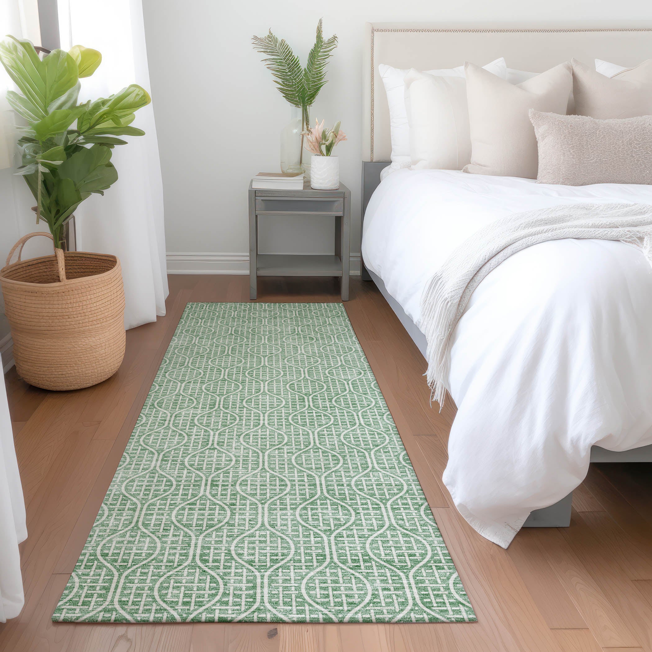 Bruges Machine Washable Transitional Sage Green Rug 2'3" x 7'6" #shape_Runner