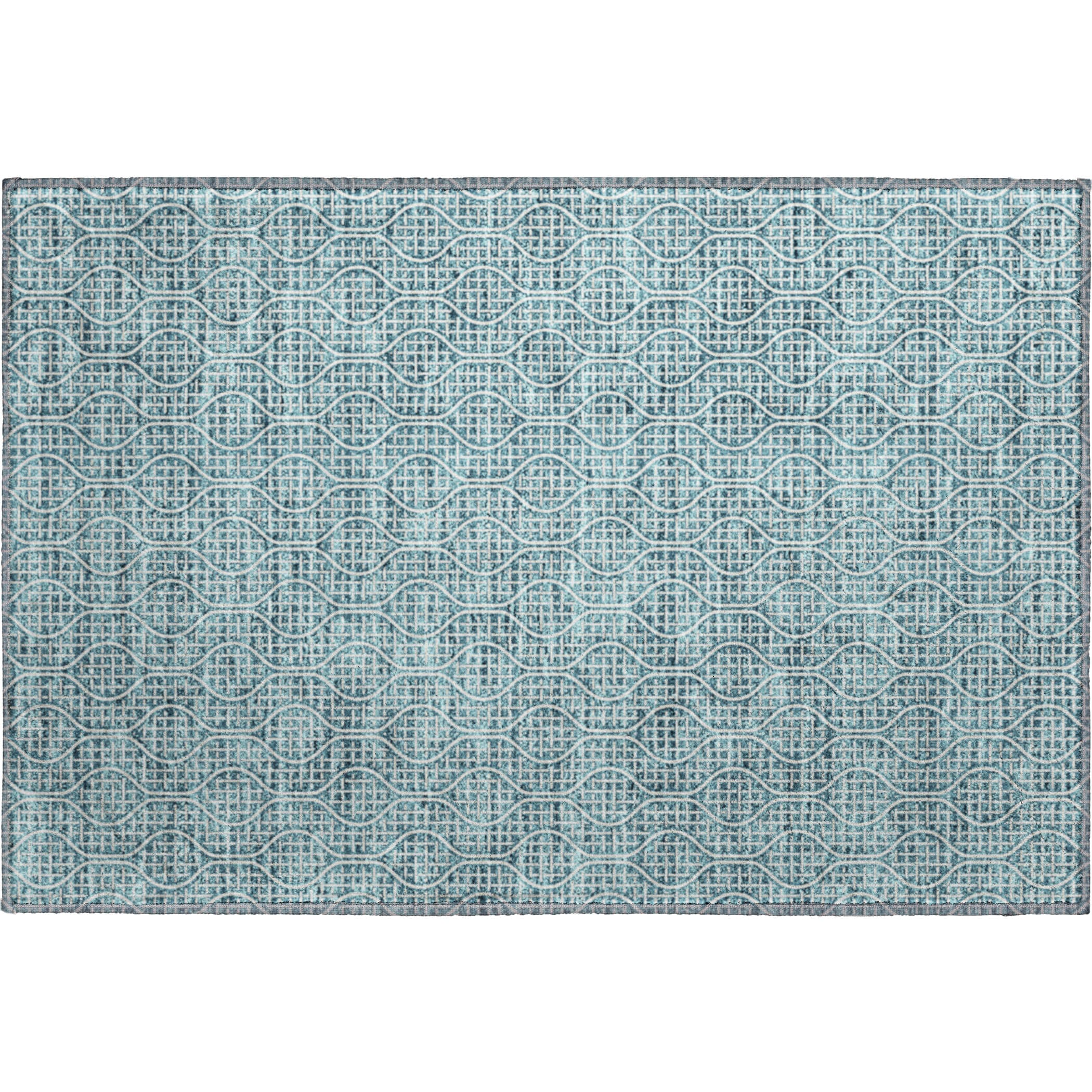 Bruges Machine Washable Transitional Teal Rug 1'8" x 2'6" #shape_Rectangle