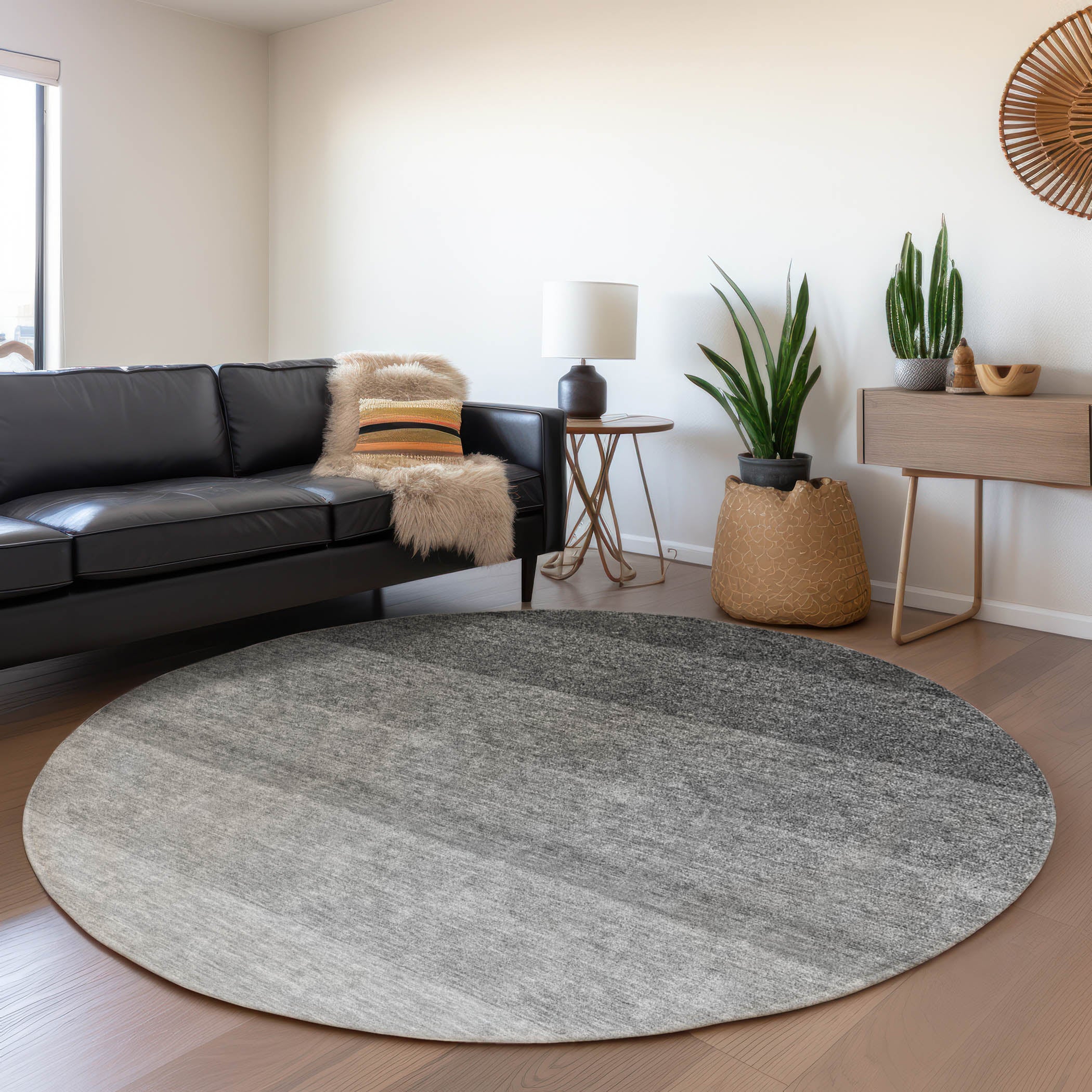 Salzburg Machine Washable Transitional Black Rug 8' x 8' #shape_Round
