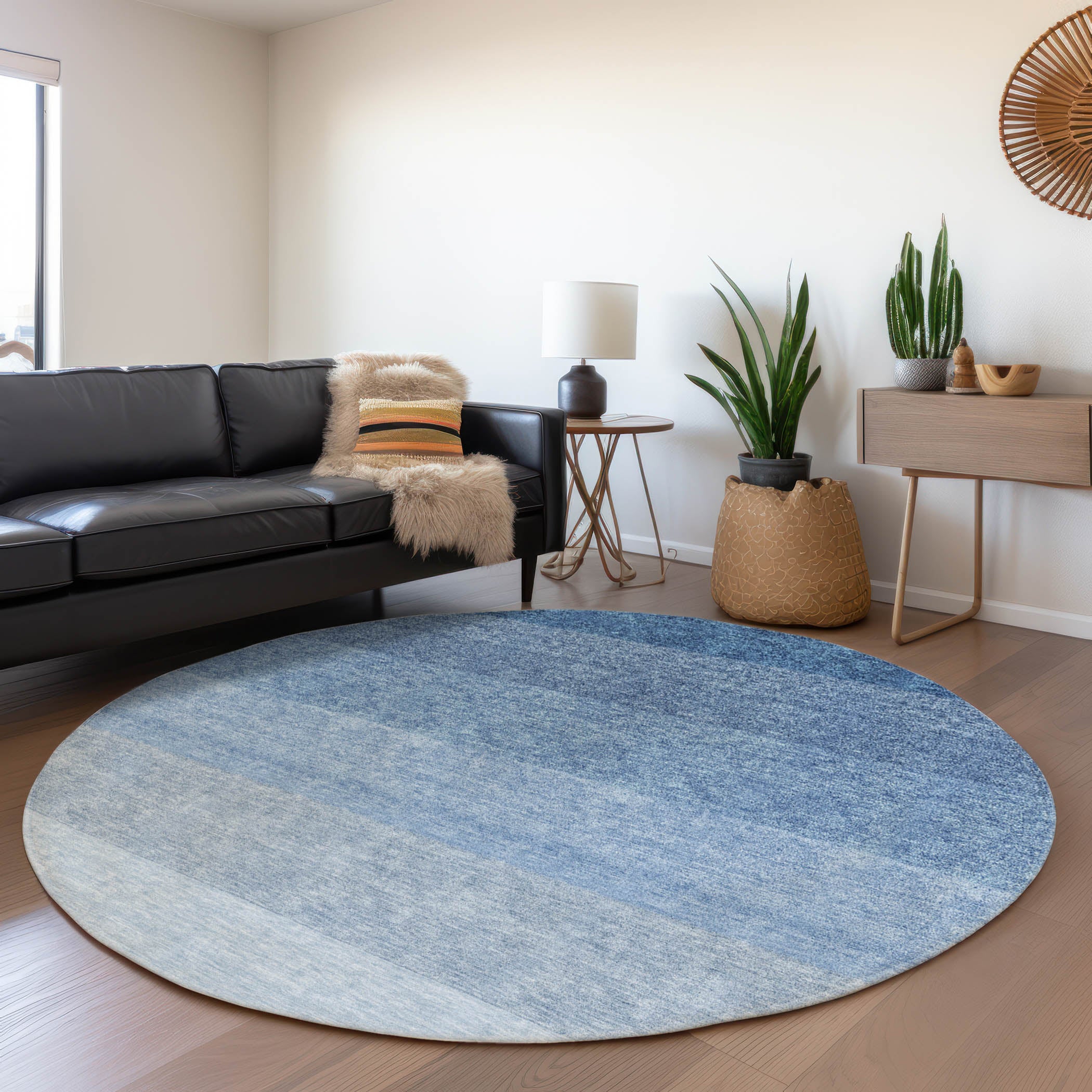 Salzburg Machine Washable Transitional Blue Rug 8' x 8' #shape_Round