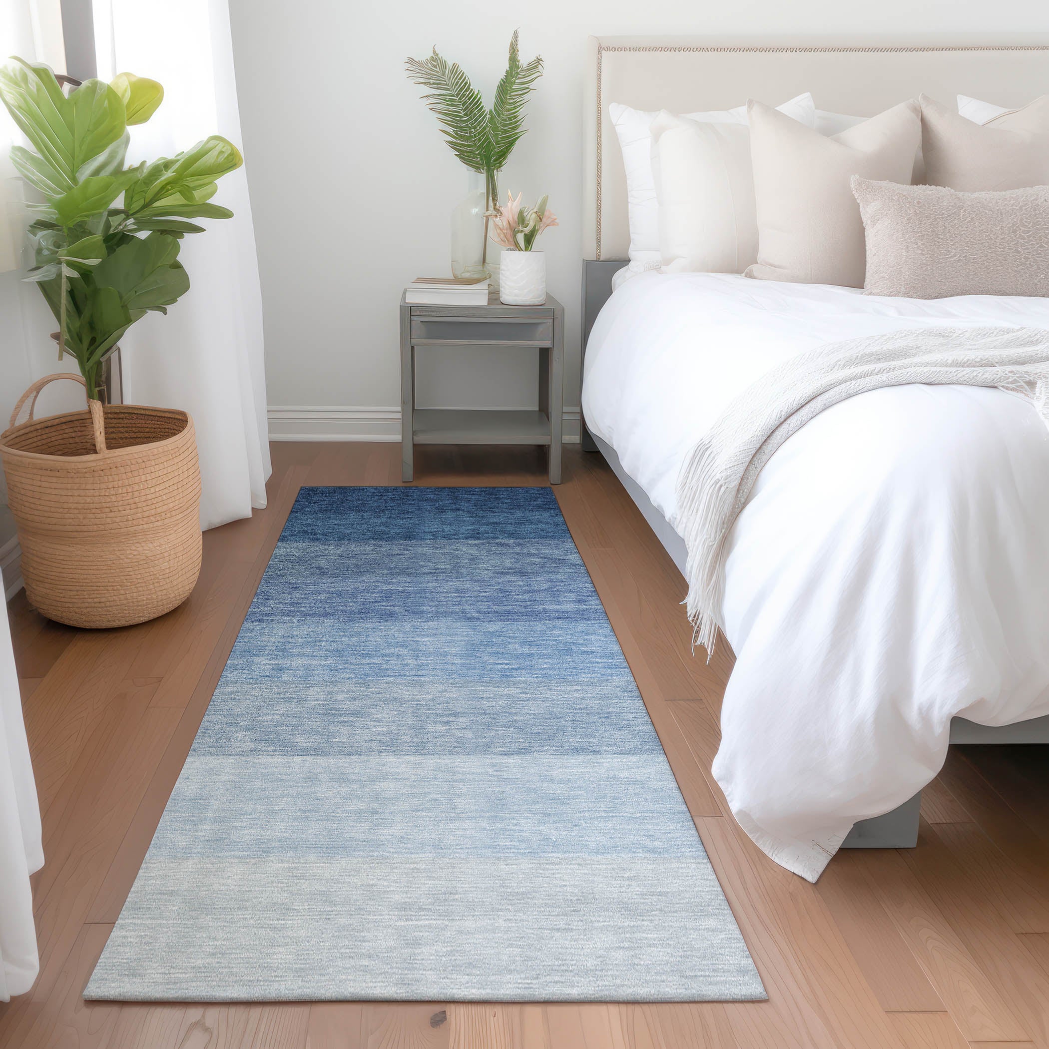 Salzburg Machine Washable Transitional Blue Rug 2'3" x 7'6" #shape_Runner