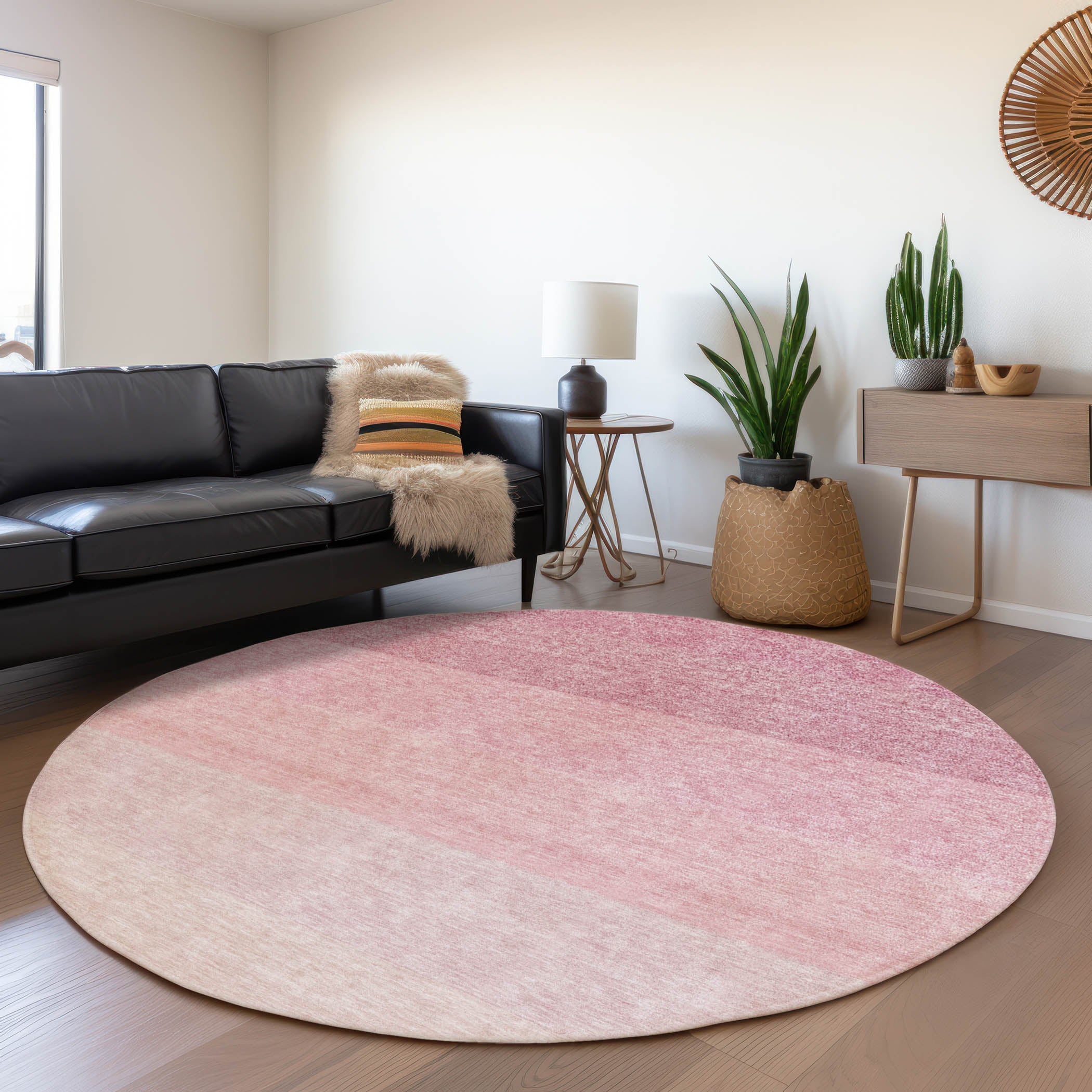 Salzburg Machine Washable Transitional Pink Rug 8' x 8' #shape_Round
