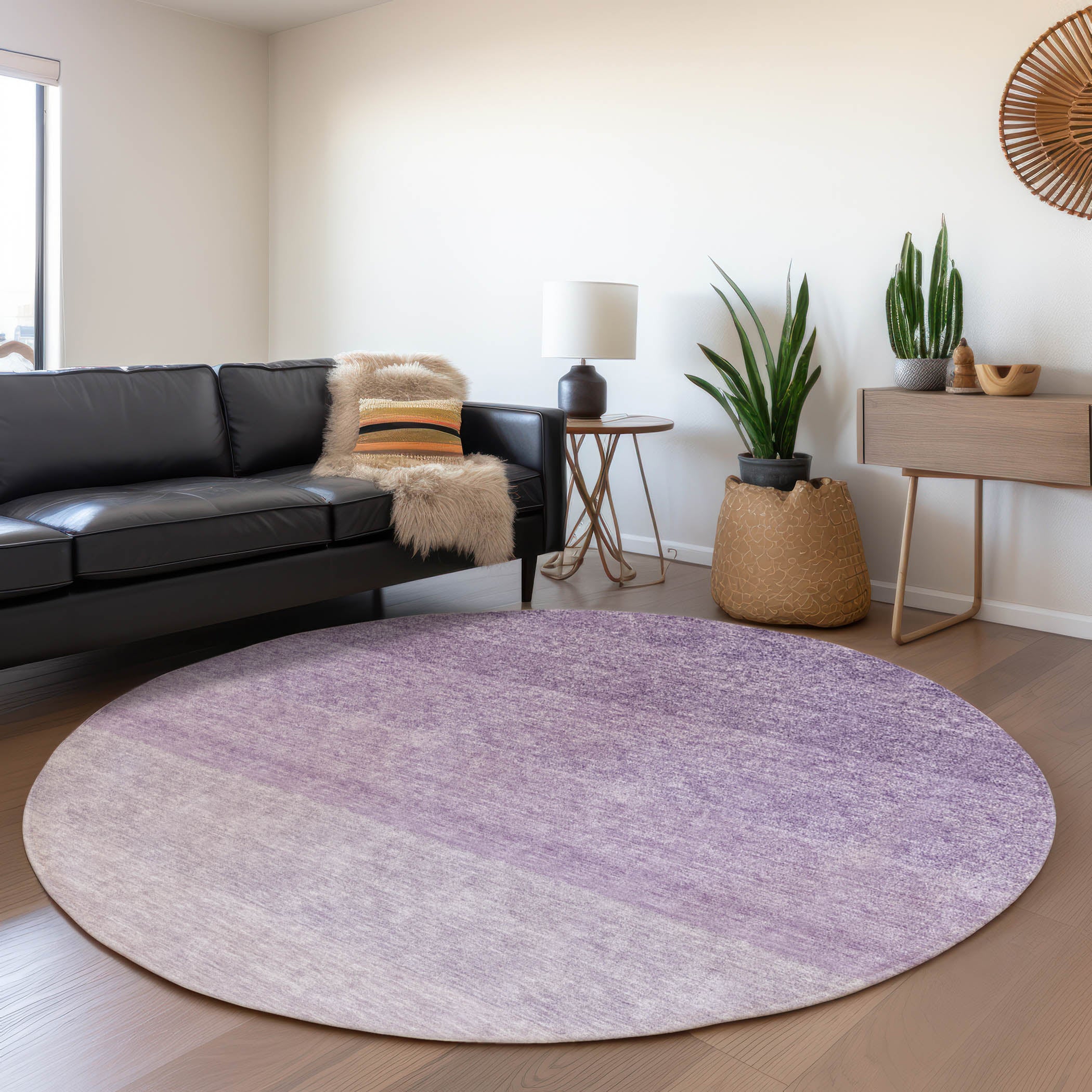 Salzburg Machine Washable Transitional Purple Rug 8' x 8' #shape_Round