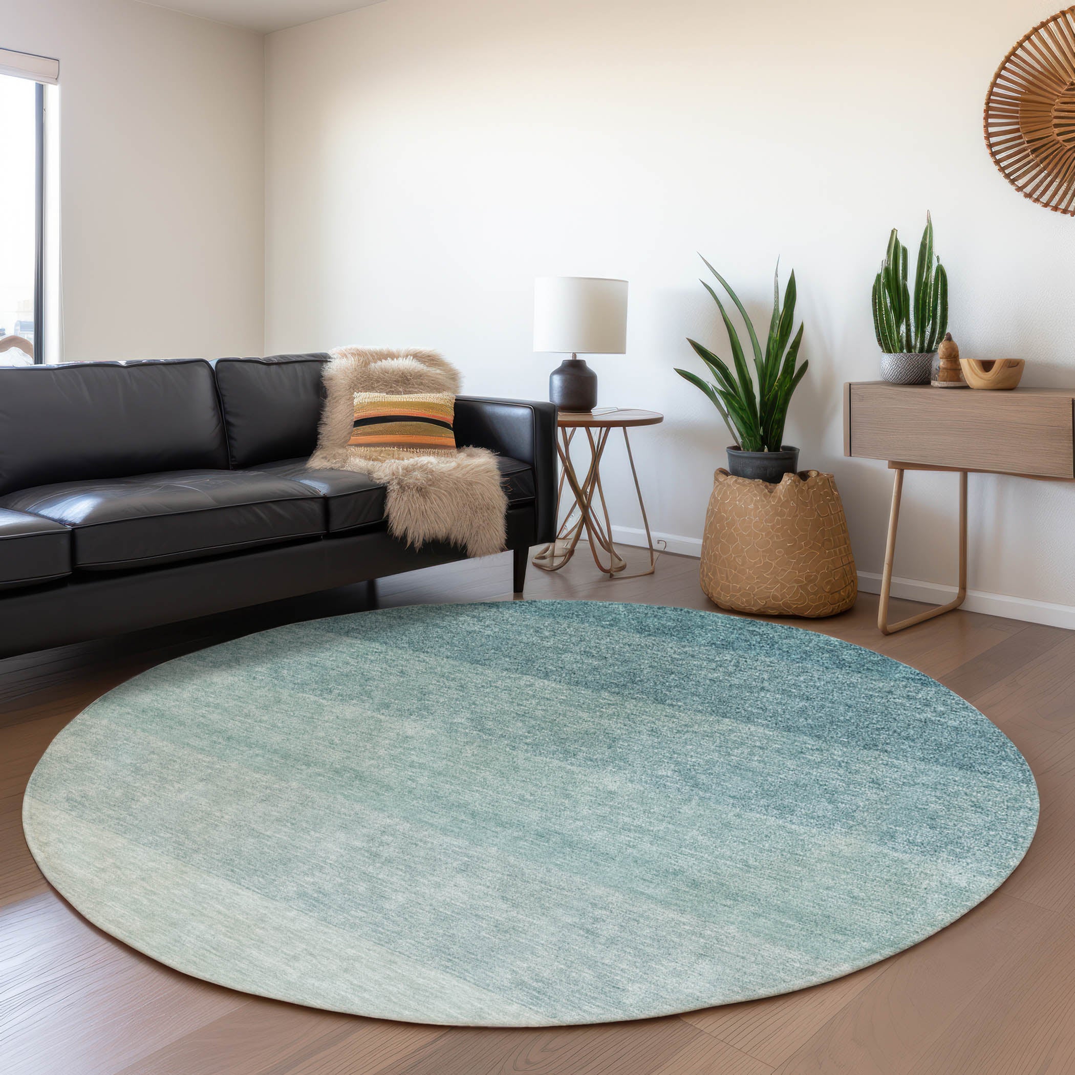 Salzburg Machine Washable Transitional Teal Rug 8' x 8' #shape_Round