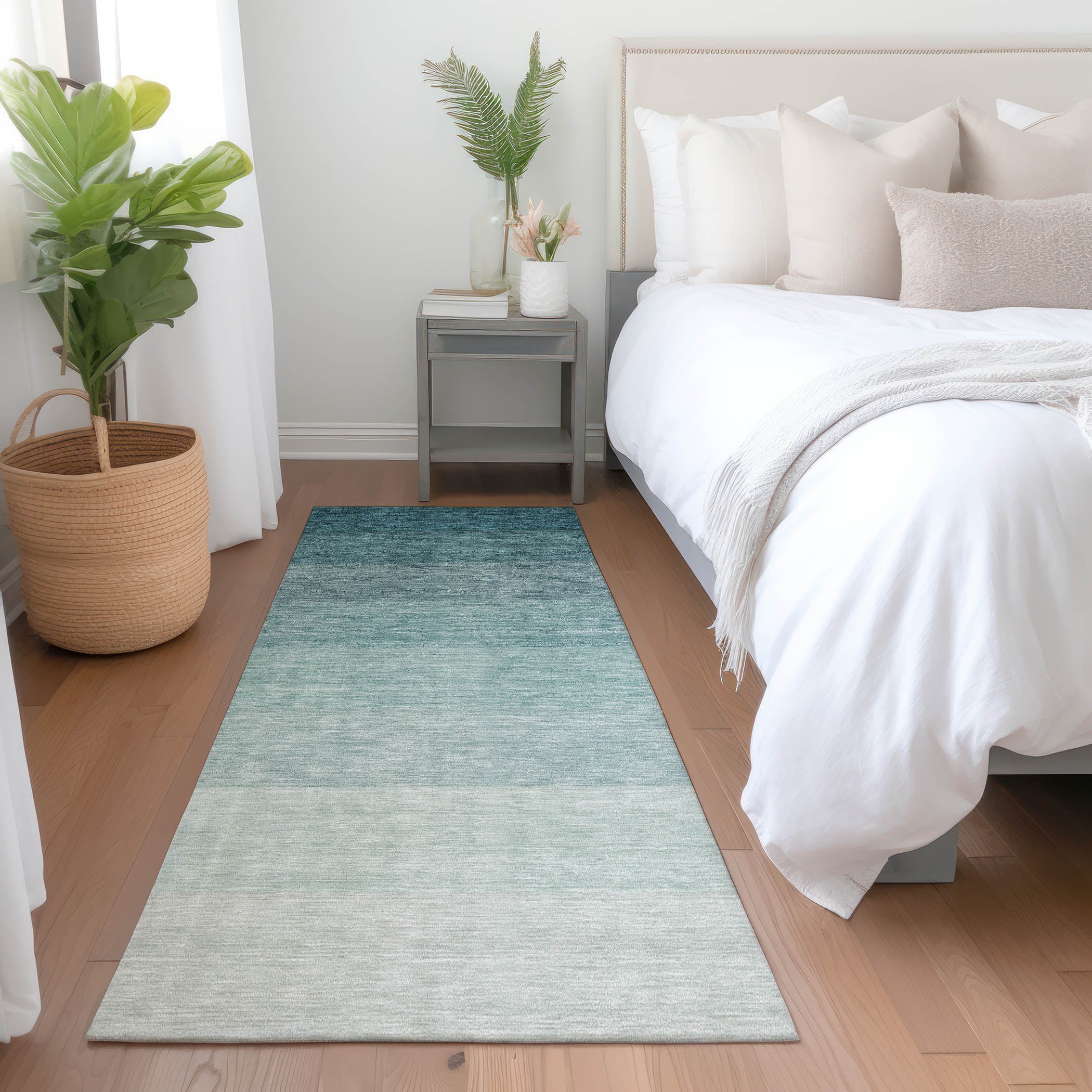 Salzburg Machine Washable Transitional Teal Rug 2'3" x 7'6" #shape_Runner
