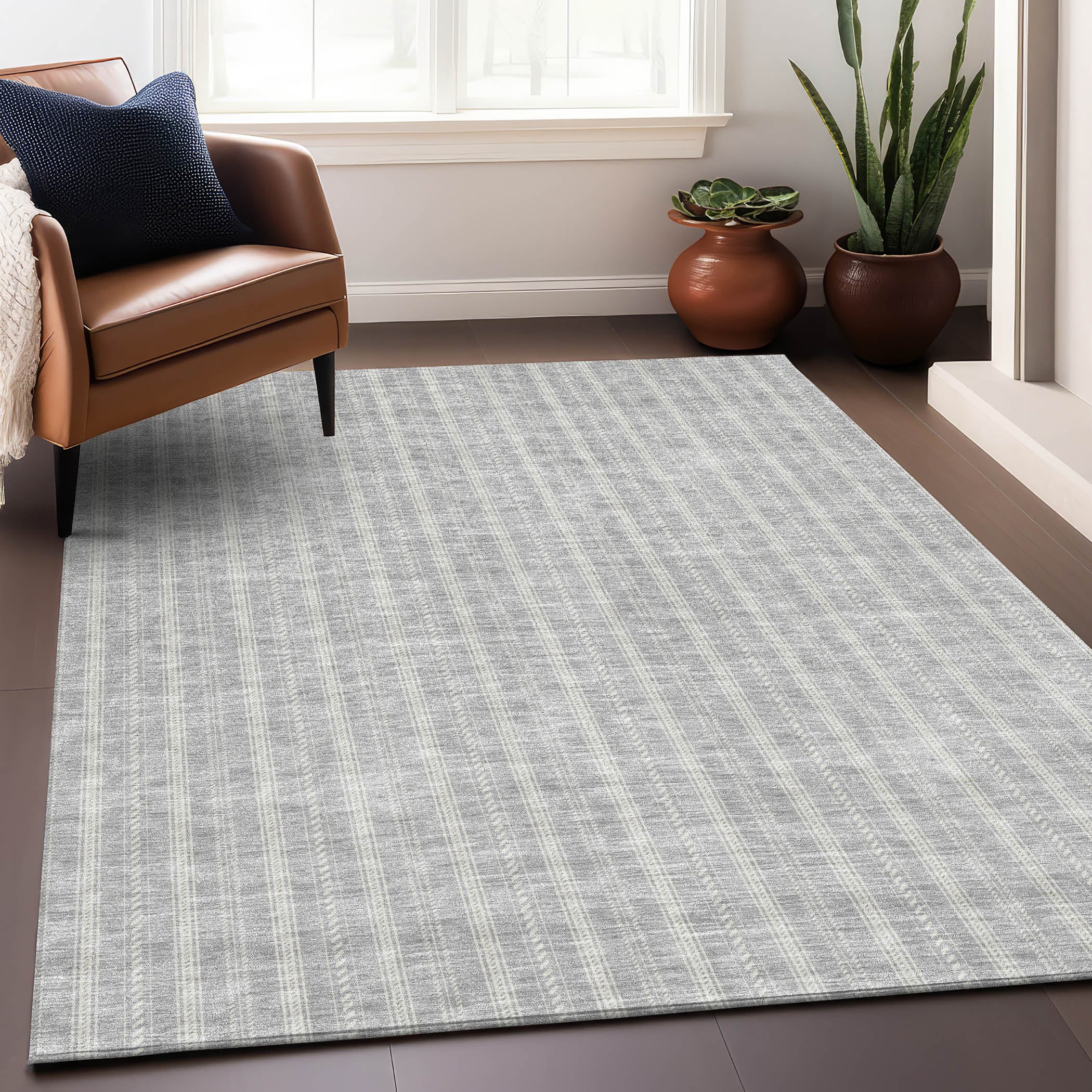 Dublin Machine Washable Transitional Silver Gray Rug 2'6" x 3'10" #shape_Rectangle