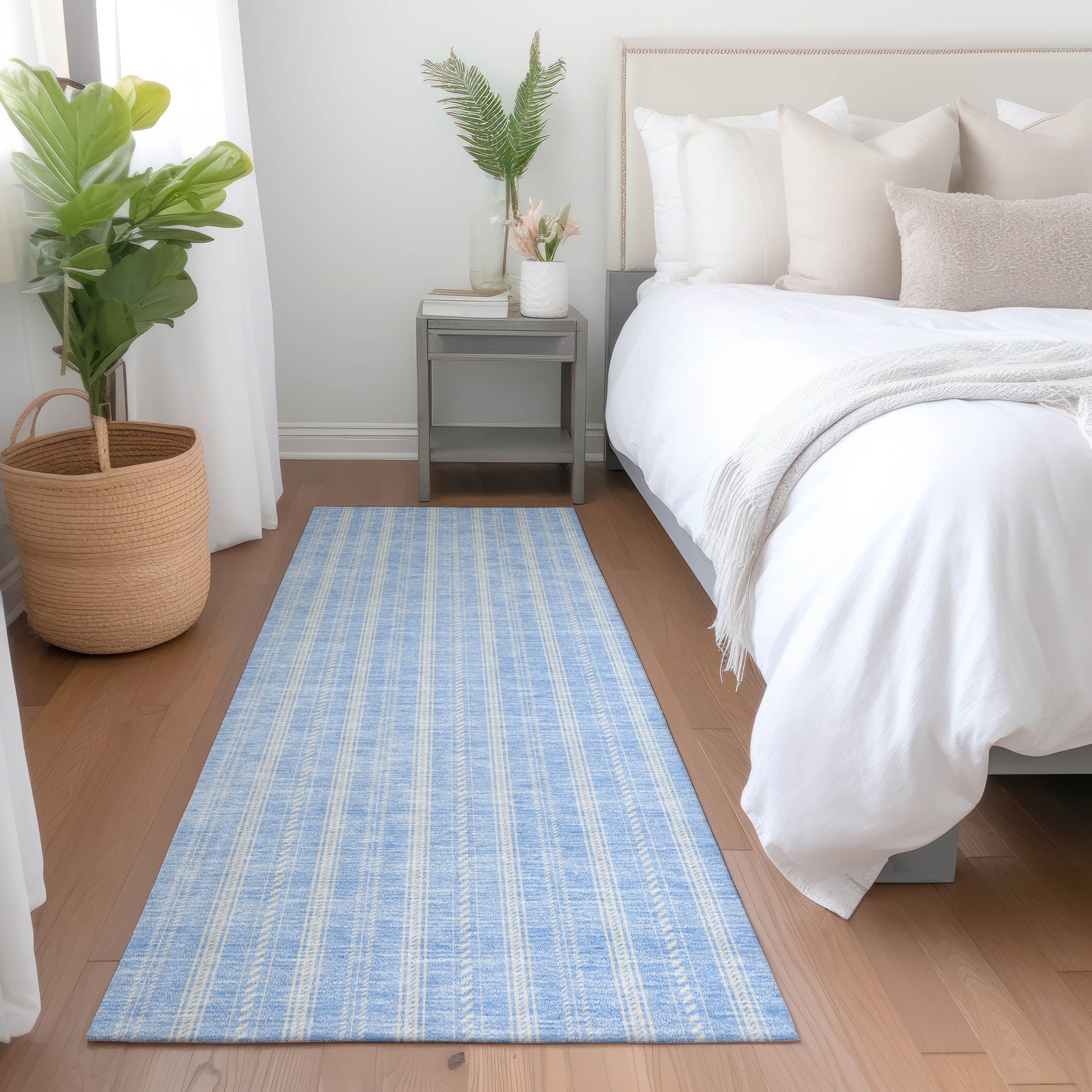 Dublin Machine Washable Transitional Sky Blue Rug 2'3" x 7'6" #shape_Runner