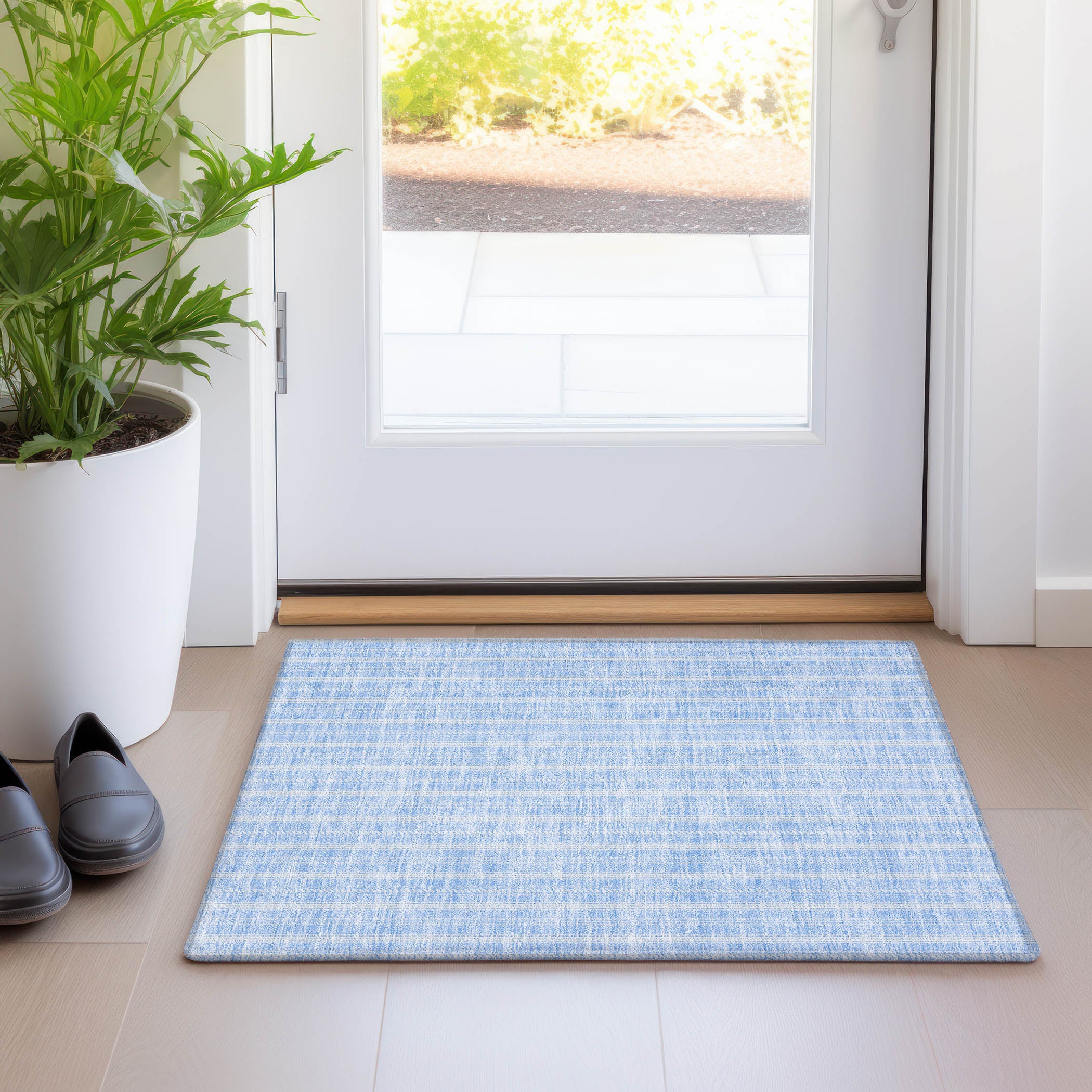 Dublin Machine Washable Transitional Sky Blue Rug 1'8" x 2'6" #shape_Rectangle